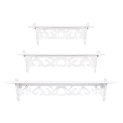 Set of 3 Shabby Floating Wall Shelves Bookshelf Display Wall Shelf Storage Rack - White