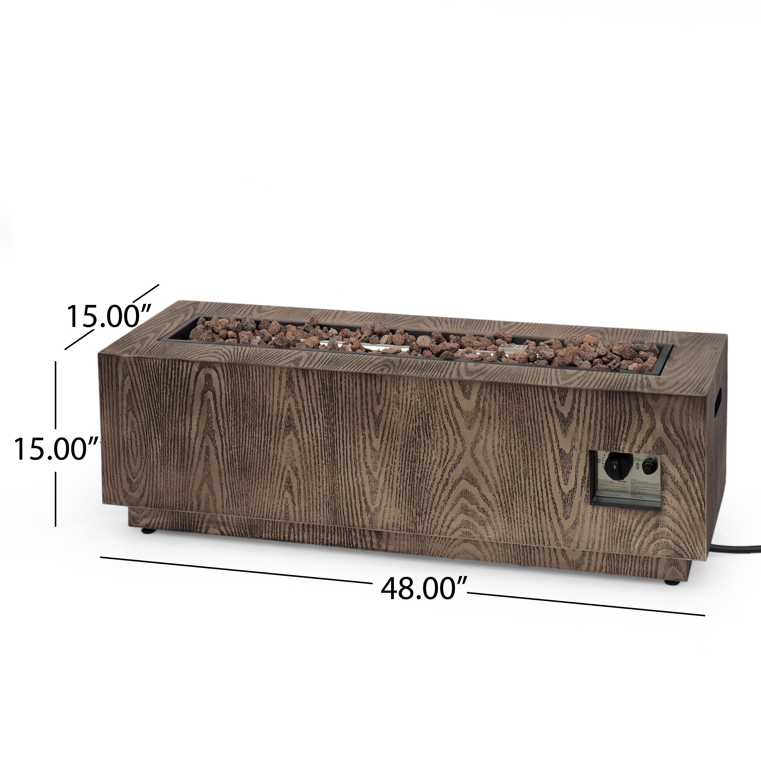 Rectangular Fire Pit -50 000 BTU Tank outside - Wood/ Iron