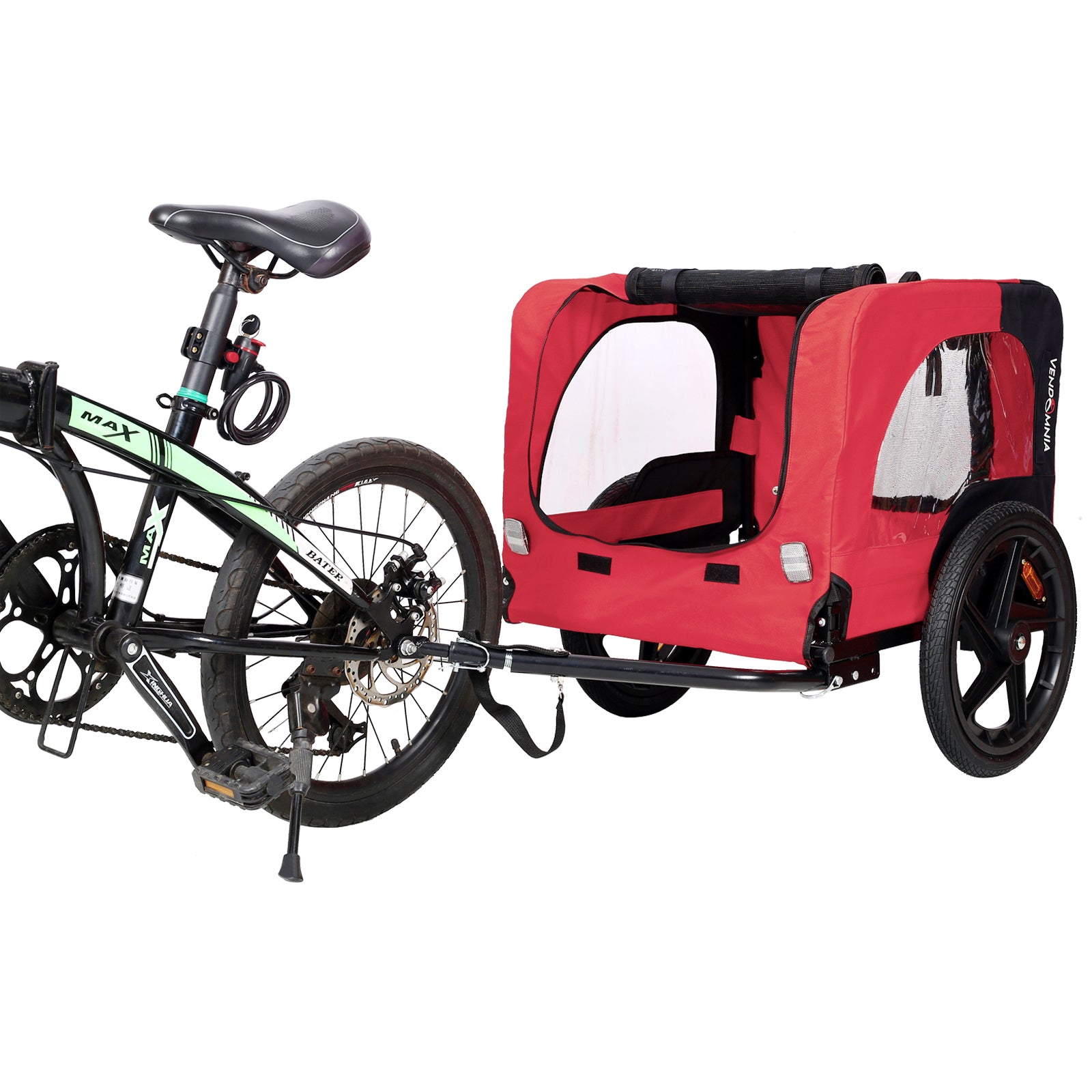 Bicycle Trailer for Pets Outdoor Foldable Red Color with reflectors and safety flag