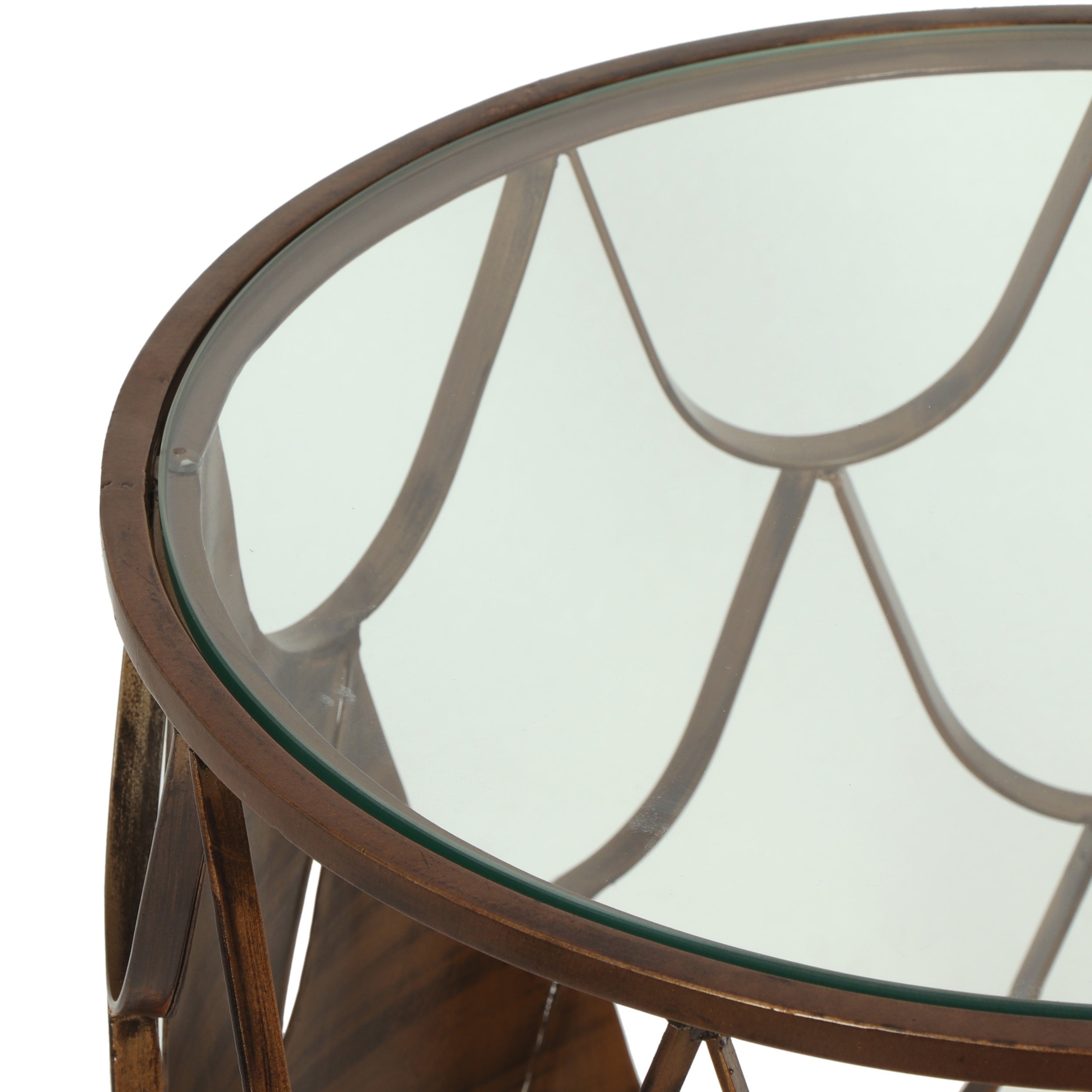 Artsy Boho Side Table - Glass & Metal - Brown