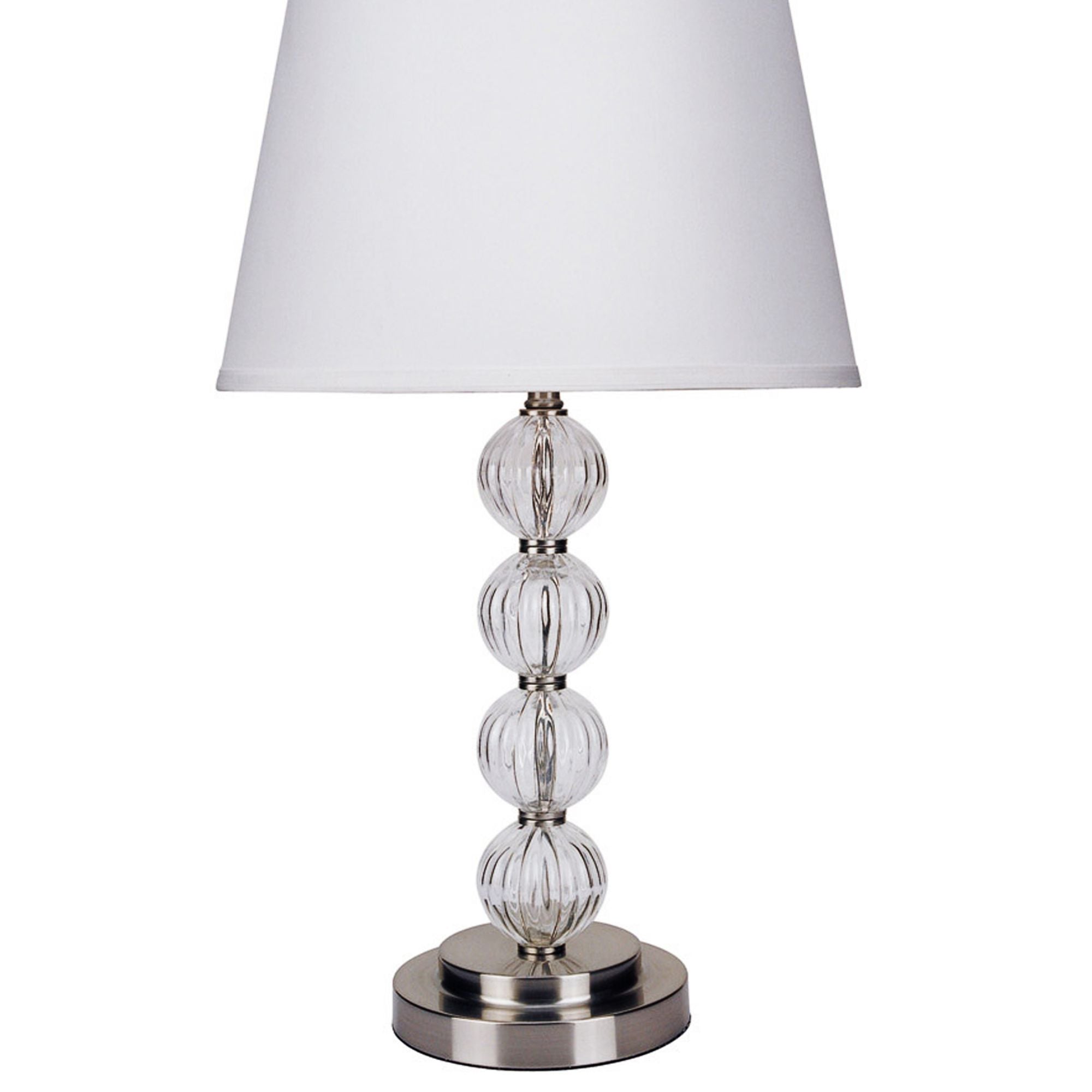 28.5" Tall Metal Table Lamp with Satin Nickel finish and Orb design, Linen Shade