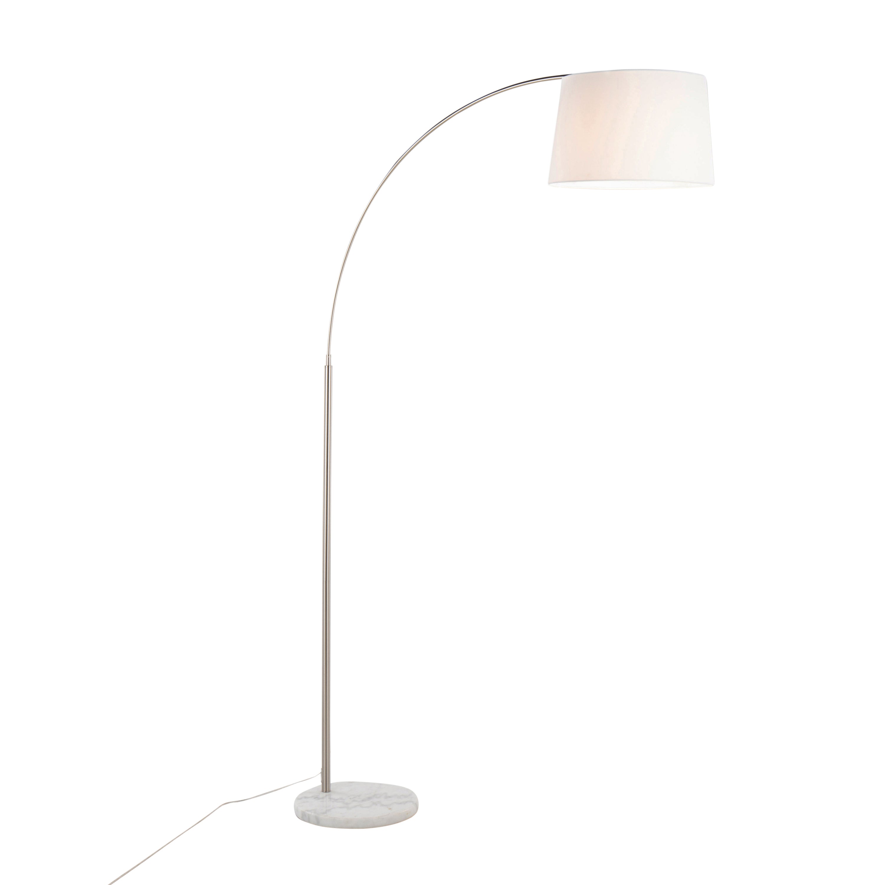 Contemporary Floor Lamp in White Marble and Nickel with White Linen Shade