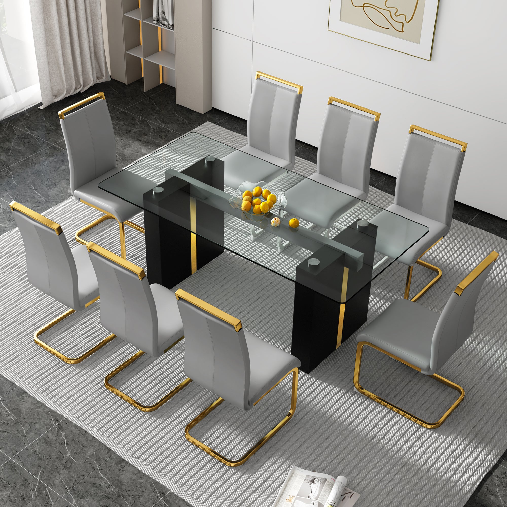 Modern Glass Table for 6-8 people - Black and Gold