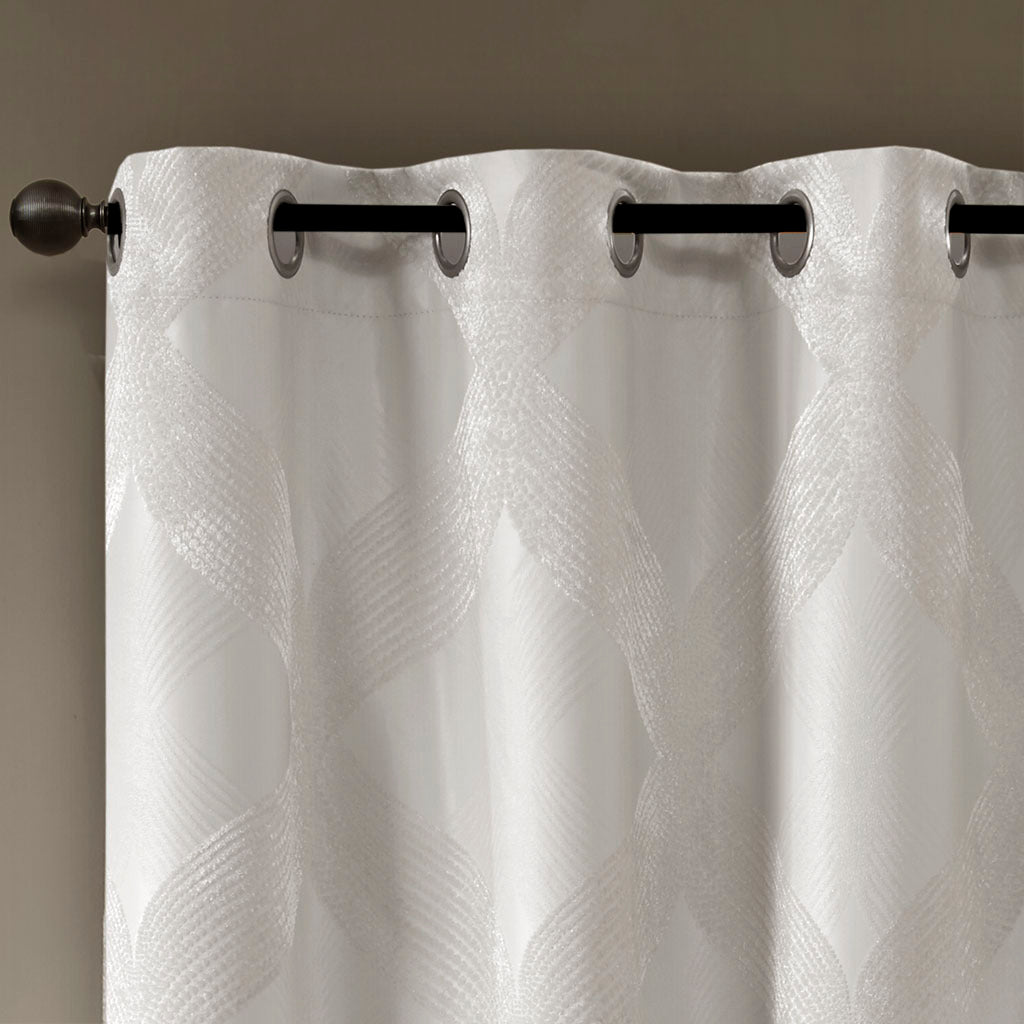 Ogee Knitted Jacquard Total Blackout Curtain Panel - Ivory