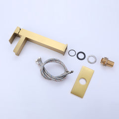 Square Raised Single Hole Single Handle Waterfall Bath Basin Faucet with Brushed Gold