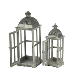 Wooden Candle Lantern Decorative (Set of 2) - Grey