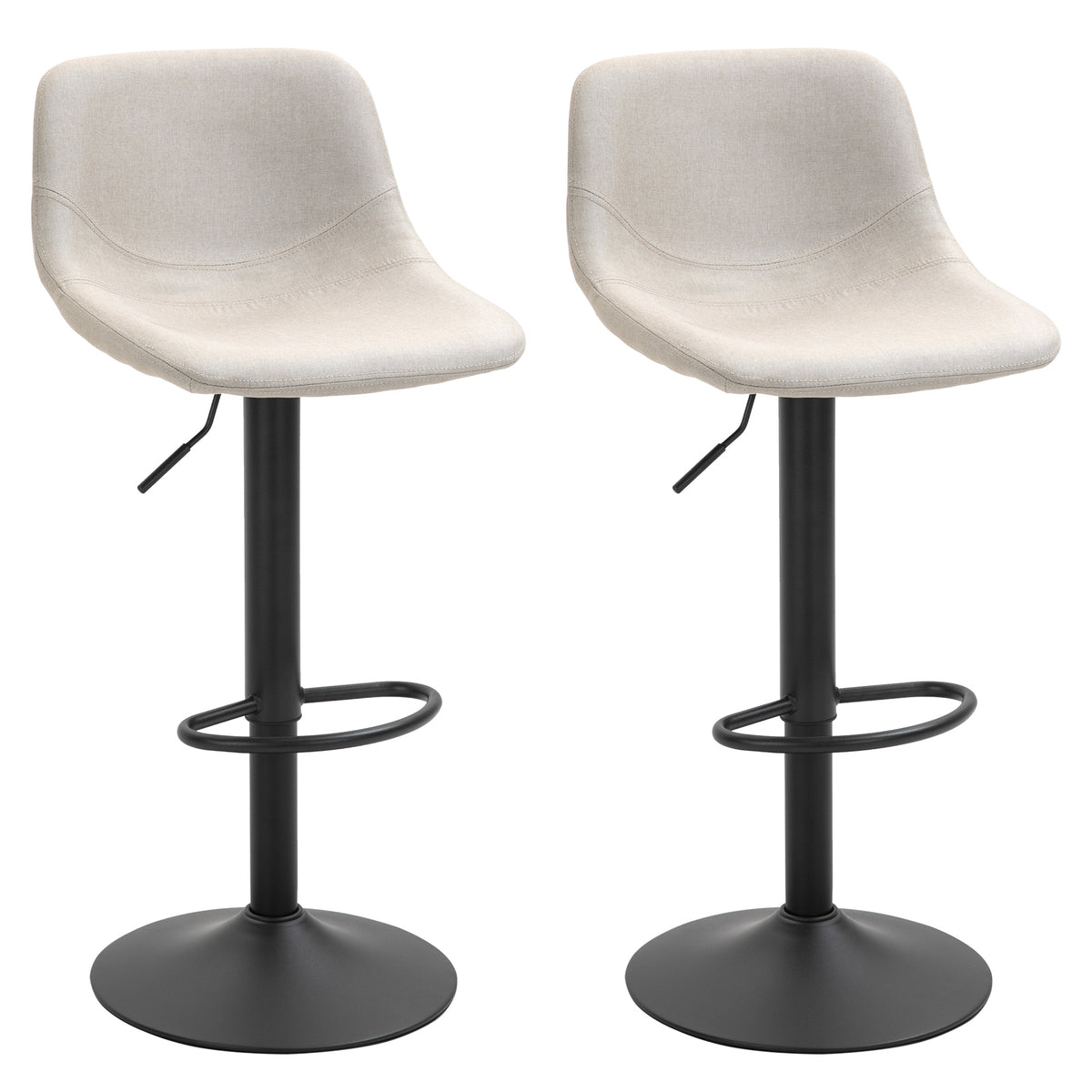 Set of 2 Swivel Bar Height Chairs Barstools Padded with Back - Cream White