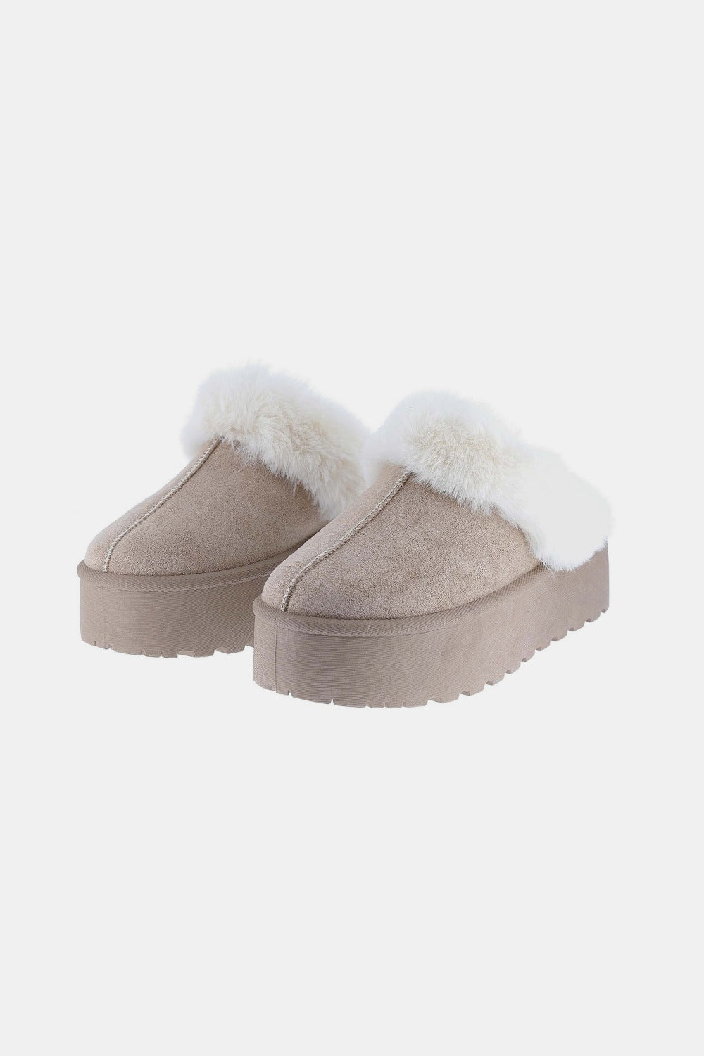 Cozy Thick Bottom Faux Fur Trim Snow Shoe Slippers, Beige/ Tan