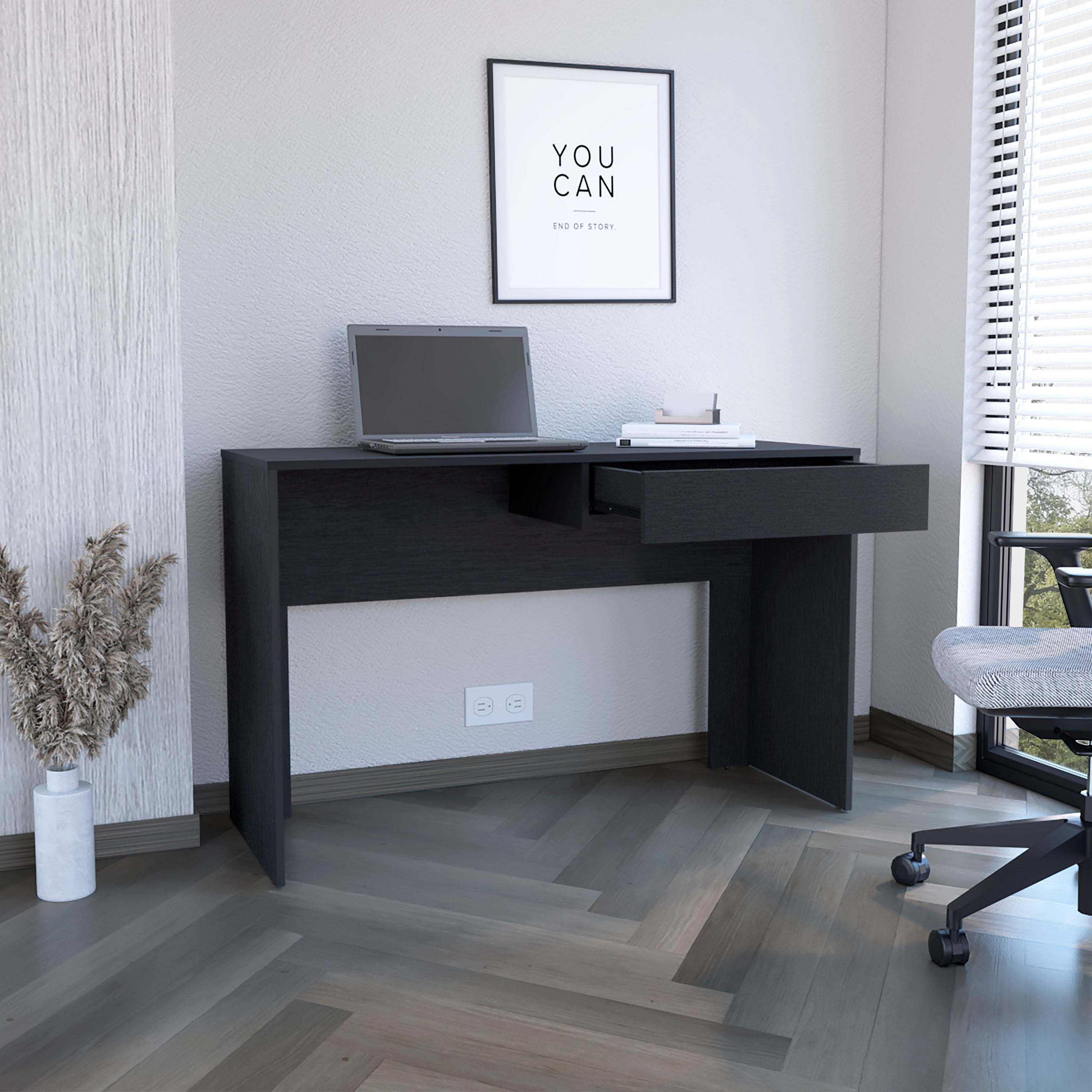 Writing Computer Desk with One Drawer, Black