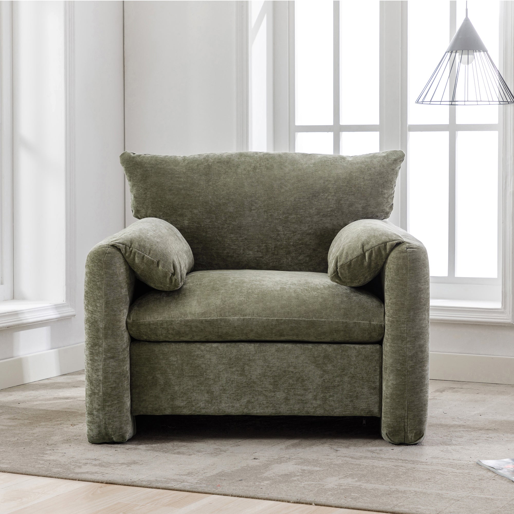 Modern Style Chenille Oversized Armchair - Matcha Green