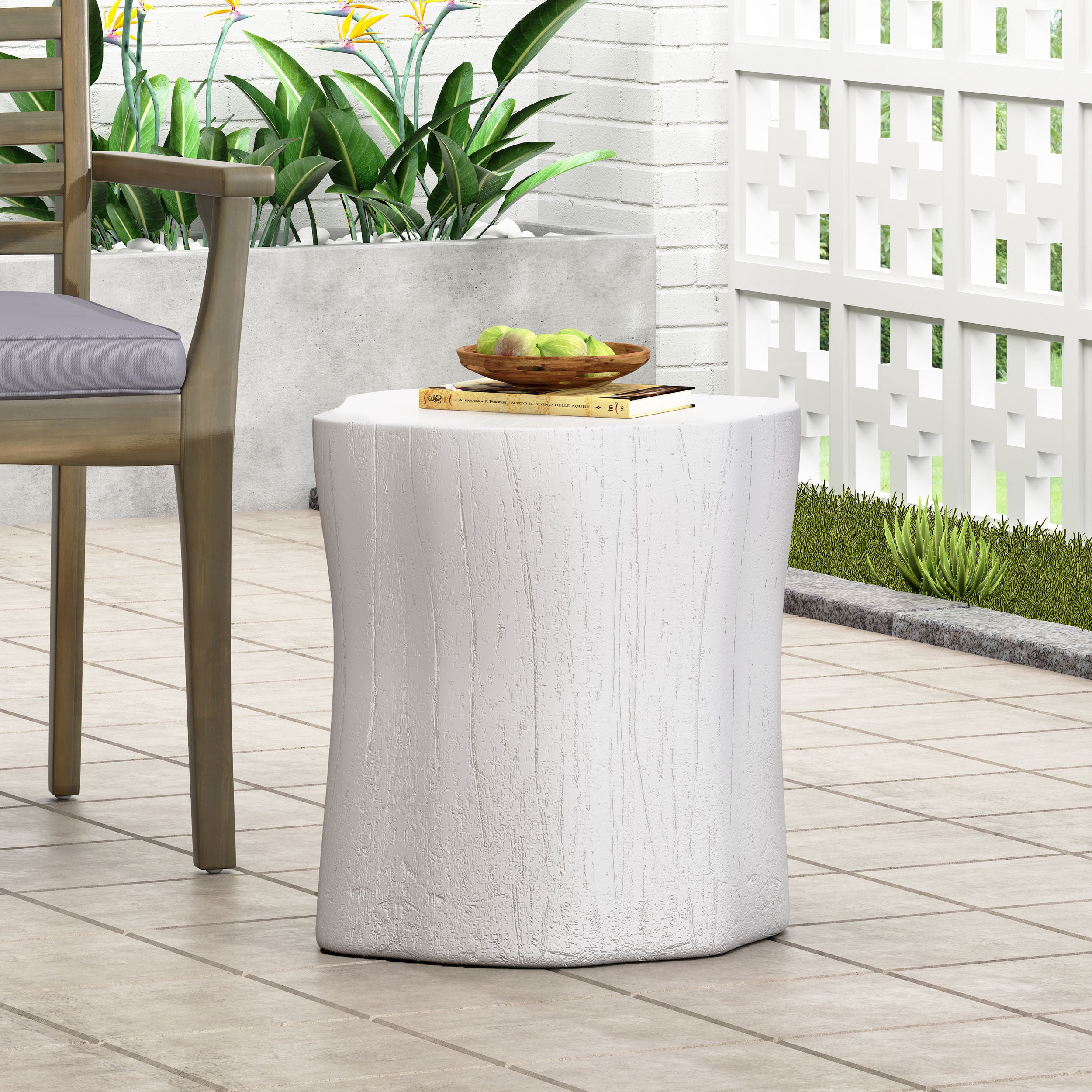 Minimalist Side Table Lightweight Concrete - Antique White