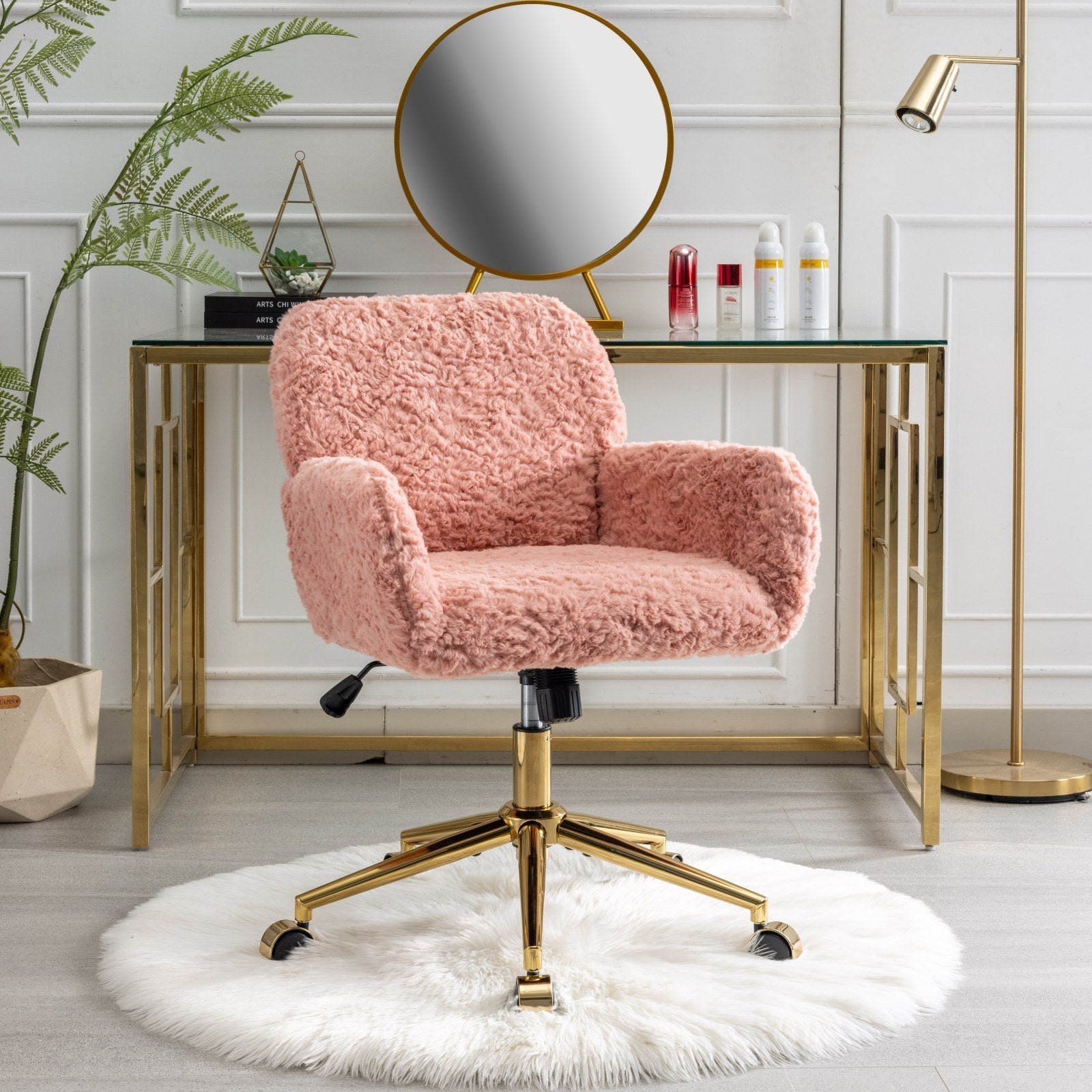 Office Chair with Golden Metal Base - Pink