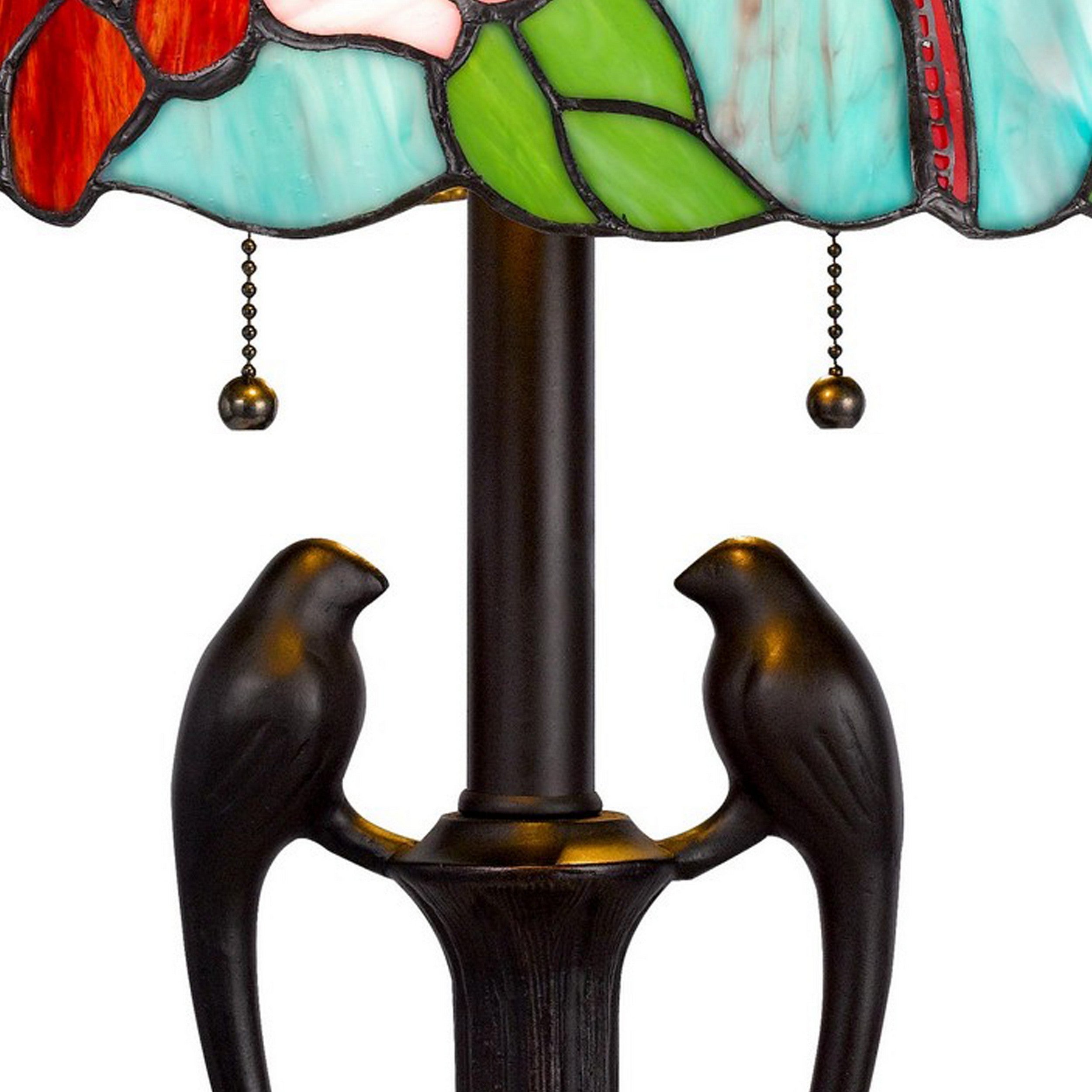 22 Inch Classic Antique Table Lamp, Bird Art Stained Glass Shade -Antique Bronze