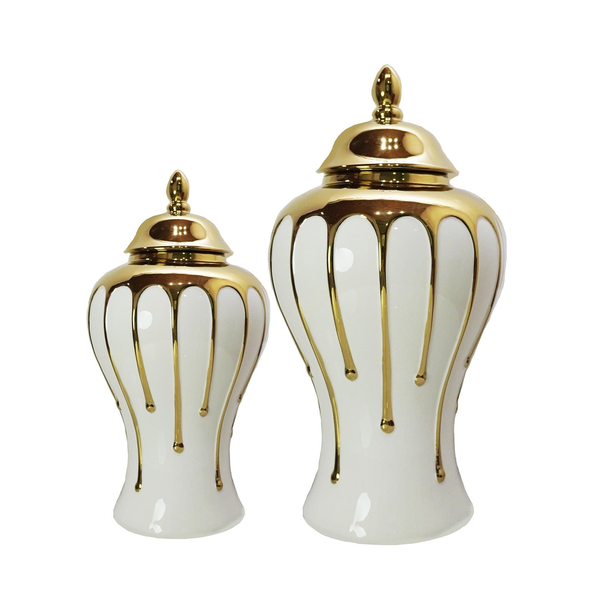 17.50"H Exquisite White Gilded Ginger Jar with Removable Lid