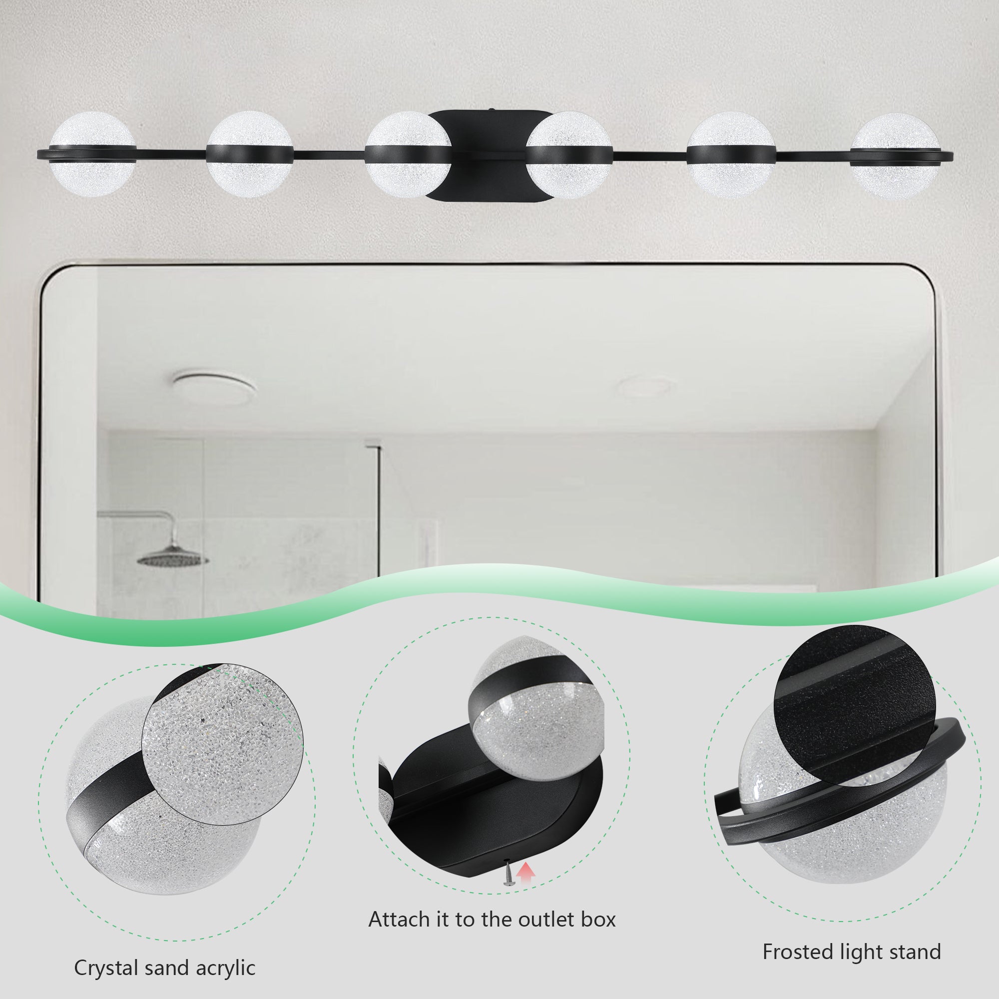 Vanity Lights With 6 LED Bulbs For Bathroom Lighting - Black