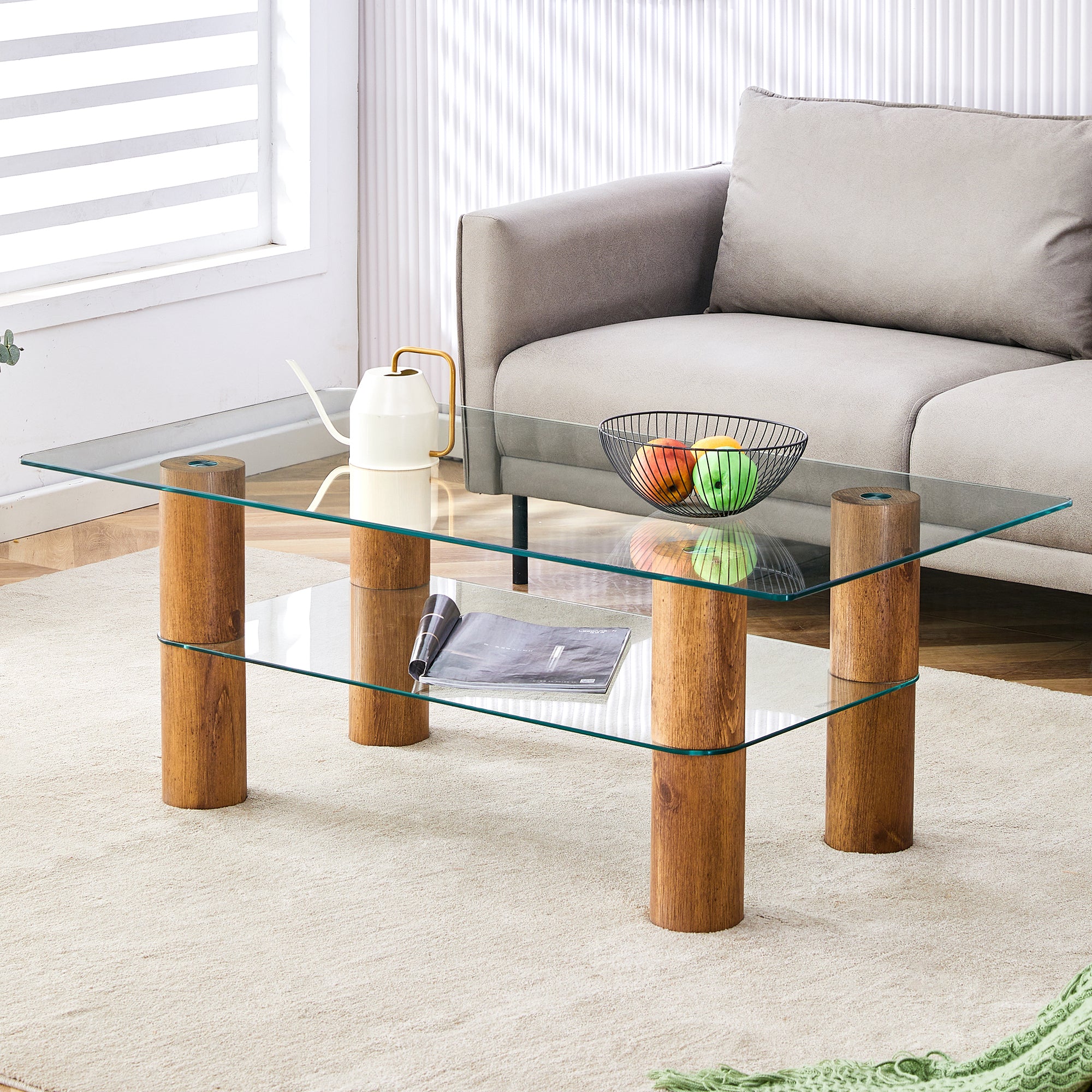 Minimalist and Modern Double-Layer Transparent Tempered Glass Coffee Table and Coffee Table