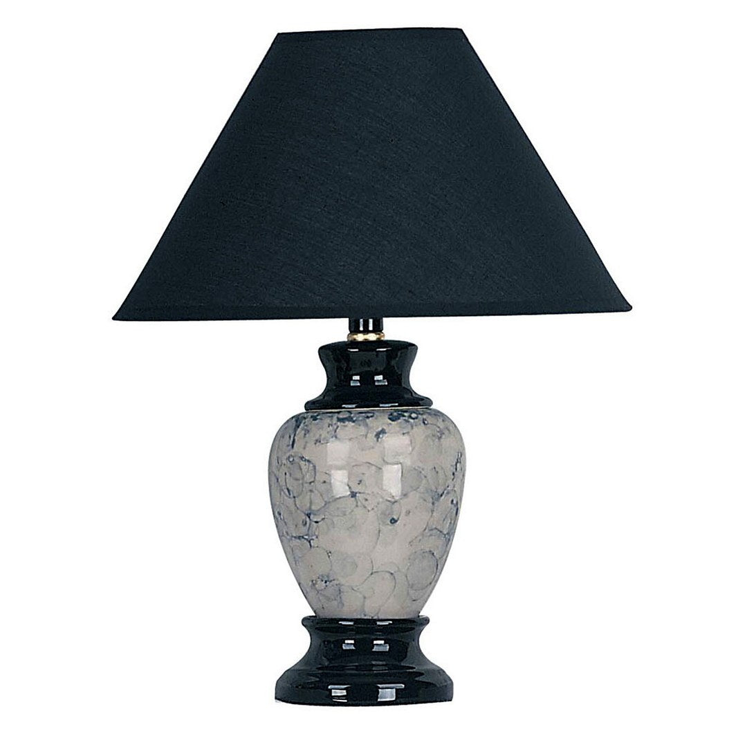 13" Tall Ceramic Table Lamp, Urn-Shaped with Black finish, Linen Shade