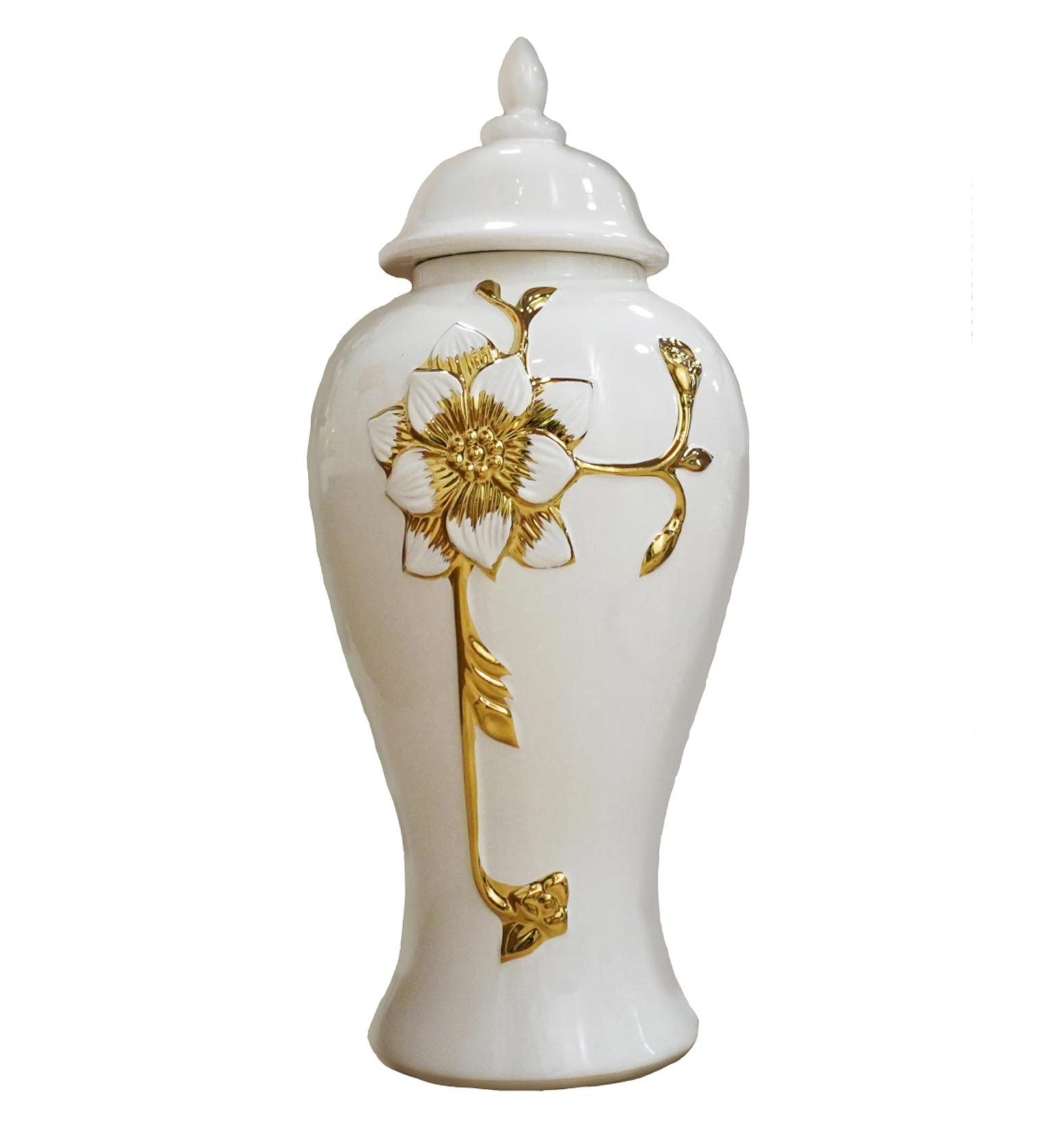 Ginger Jar with Steam Gold Flower 18.00"H