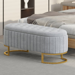 Elegant Velvet Storage Ottoman Bench with Button-Tufted - Grey