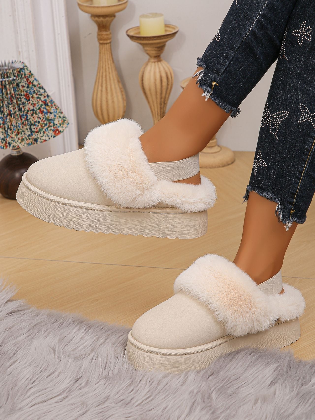 Cozy Faux Fur Round Toe Platform Slippers