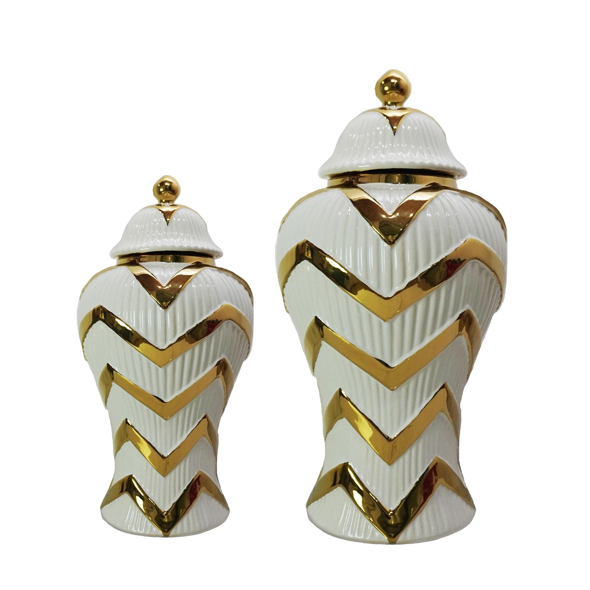 Timeless White Gilded Waves Ginger Jar with Removable Lid 12.50"H