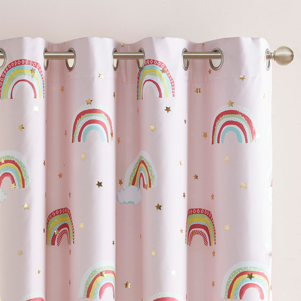 50x84"  Rainbow with Metallic Printed Total Blackout Curtain Panel - Pink