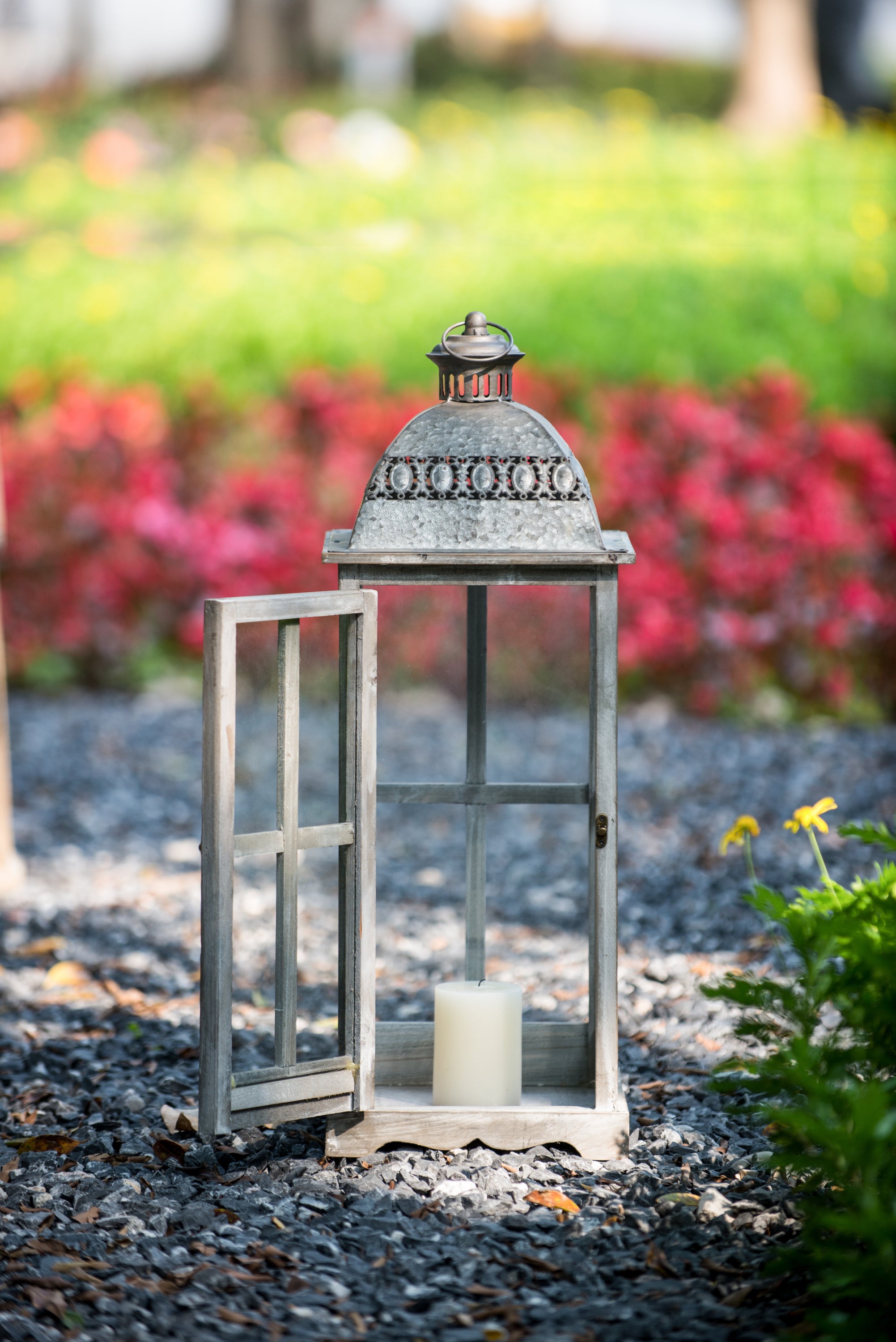 Wooden Candle Lantern Decorative (Set of 2) - Grey