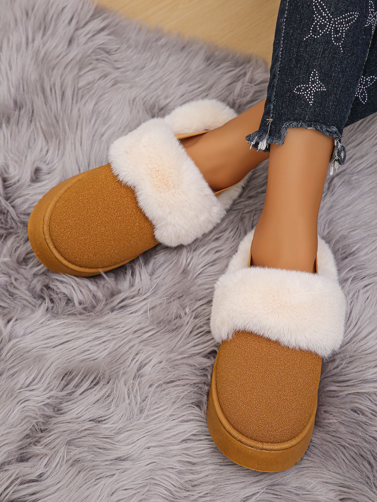 Cozy Faux Fur Round Toe Platform Slippers