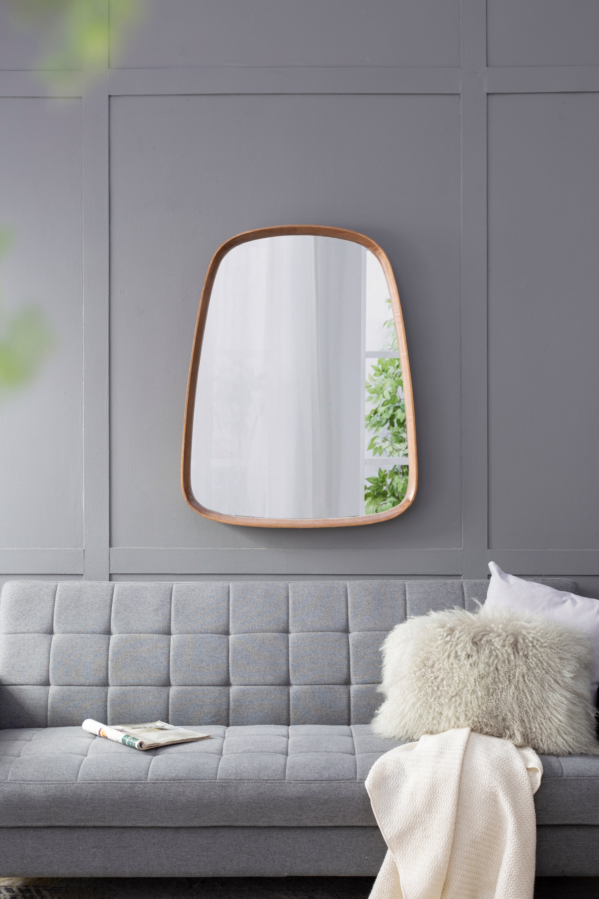 Irregular Mirror with Wood Frame 27"x37"