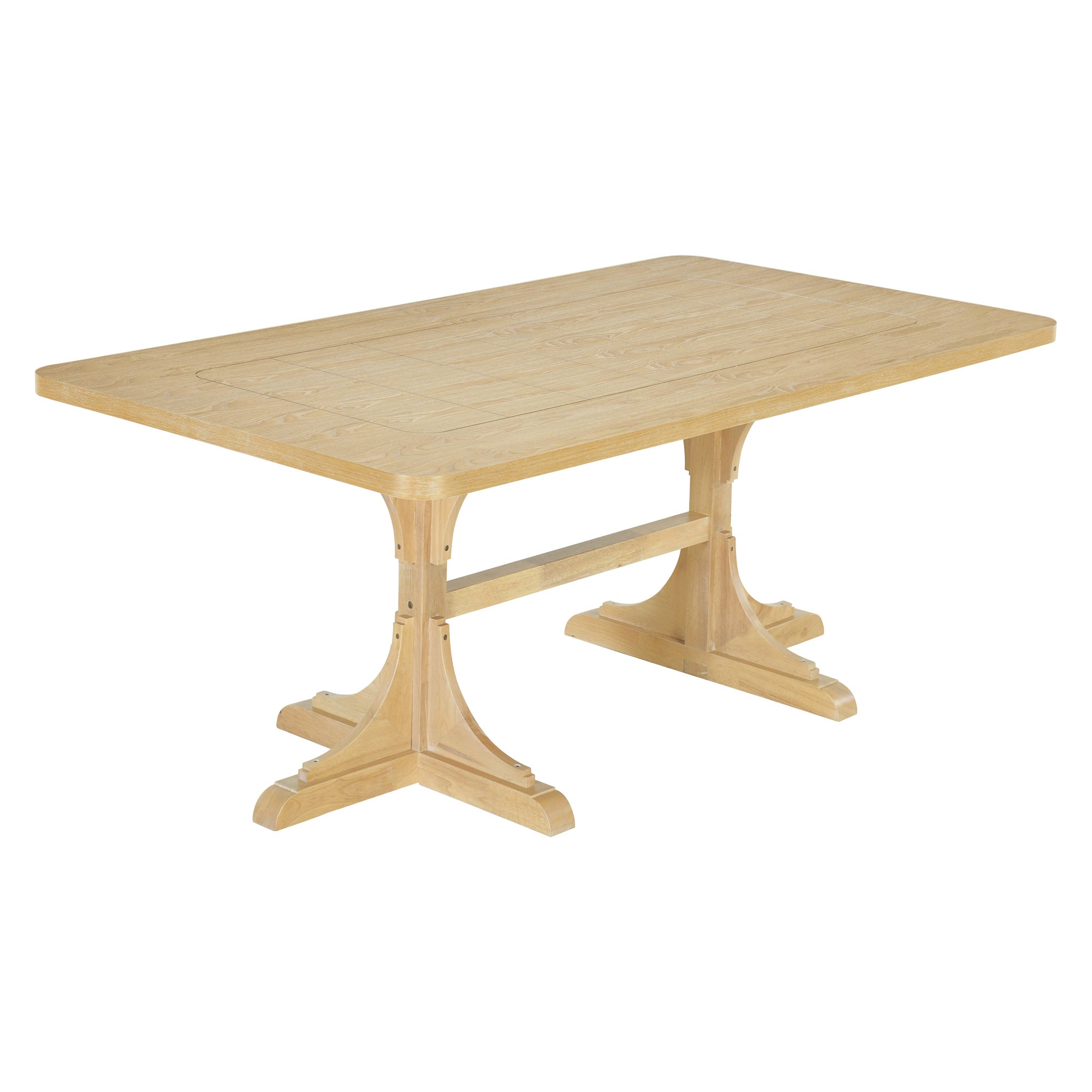 Retro Style Table 71'' Wooden Rectangular Table with Curved Design Legs - Natural Wood Wash