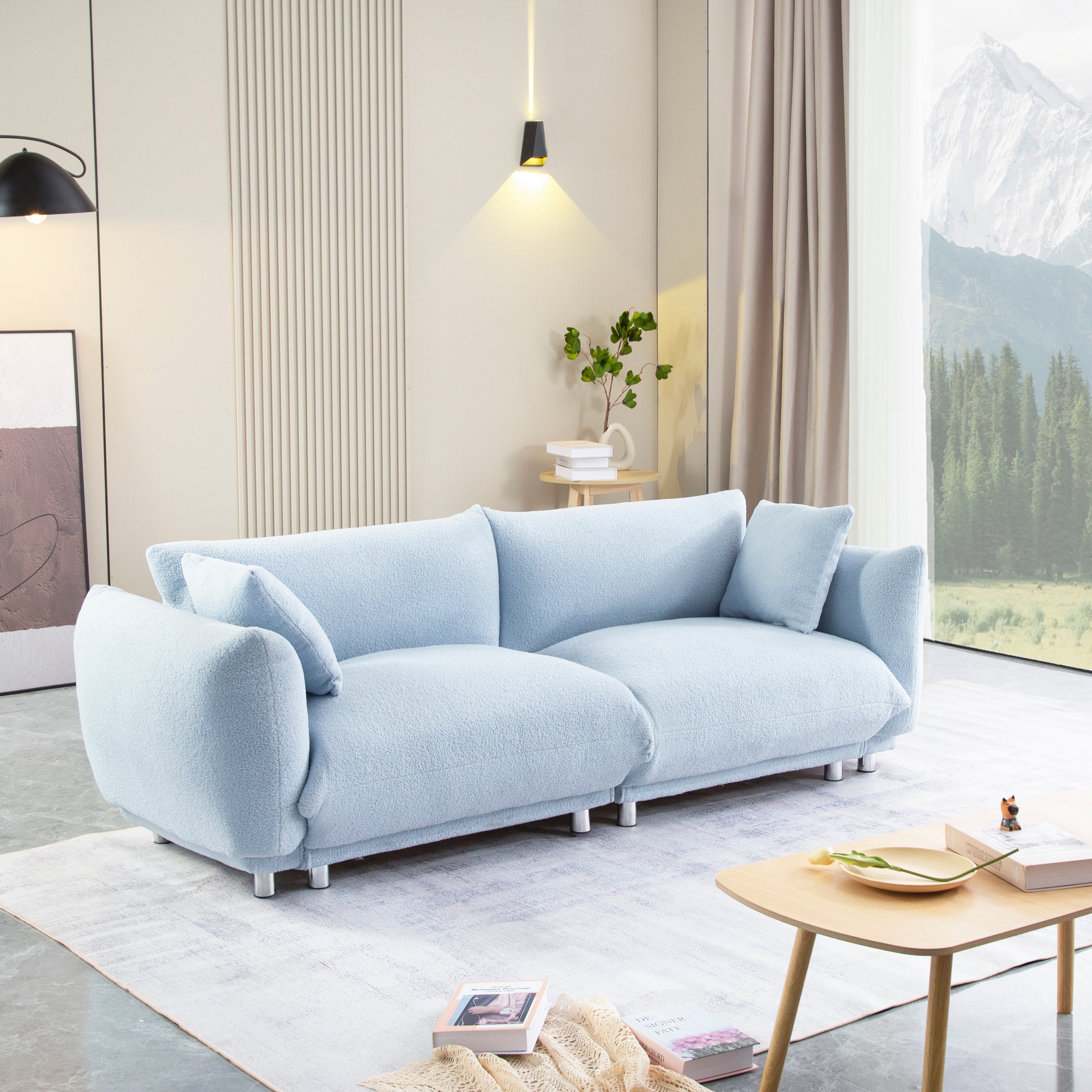 A Lovable Sofa with 2 Pillows and Metal Feet  - Light Blue