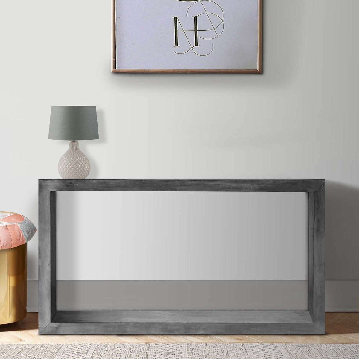 52" Cube Shape Wooden Console Table with Open Bottom Shelf - Charcoal Gray