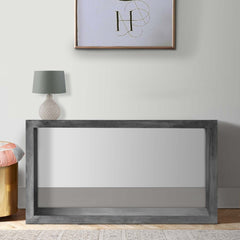 52" Cube Shape Wooden Console Table with Open Bottom Shelf - Charcoal Gray