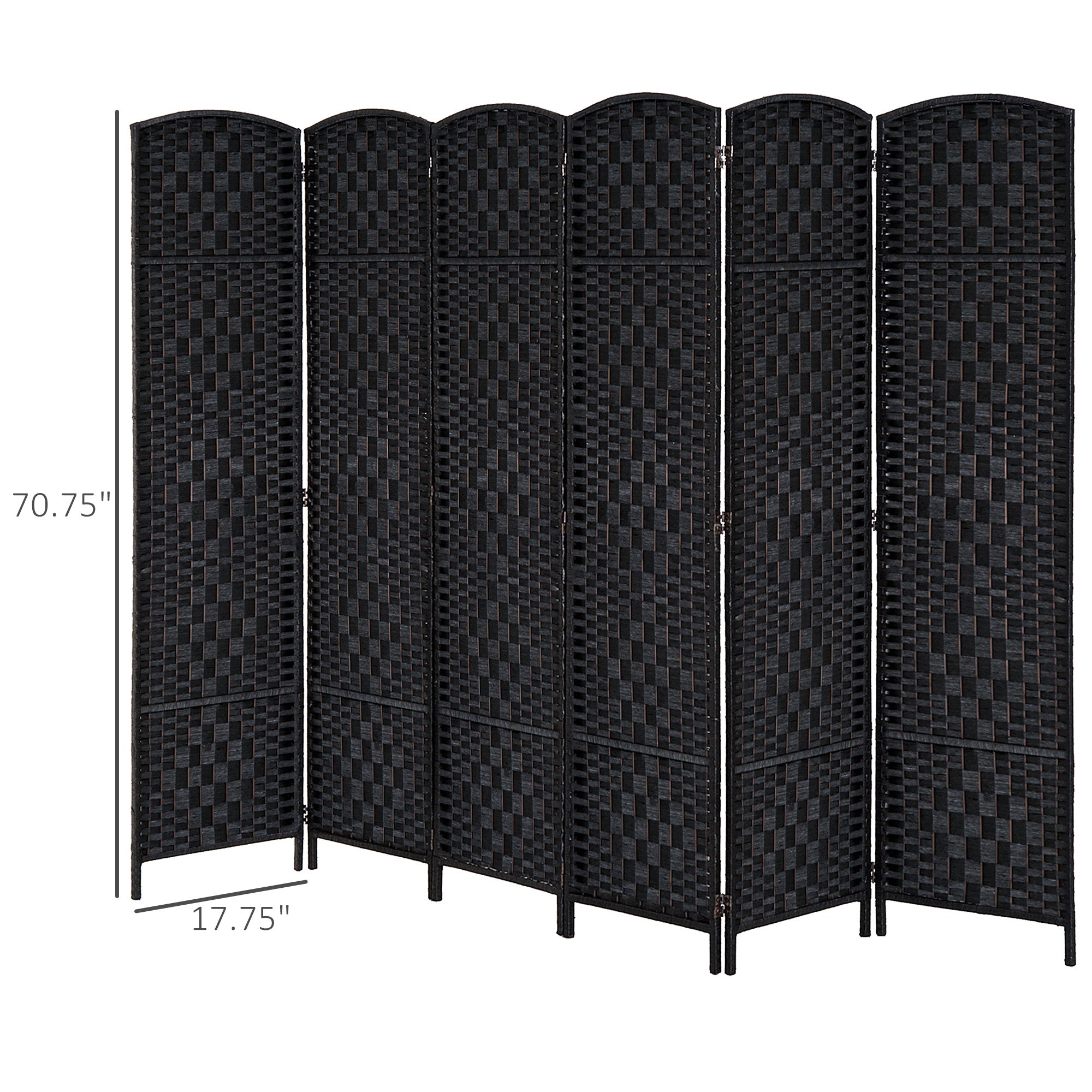 6' Tall Wicker Weave 6 Panel Room Divider Privacy Screen - Black