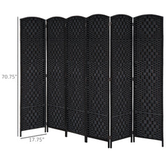 6' Tall Wicker Weave 6 Panel Room Divider Privacy Screen - Black