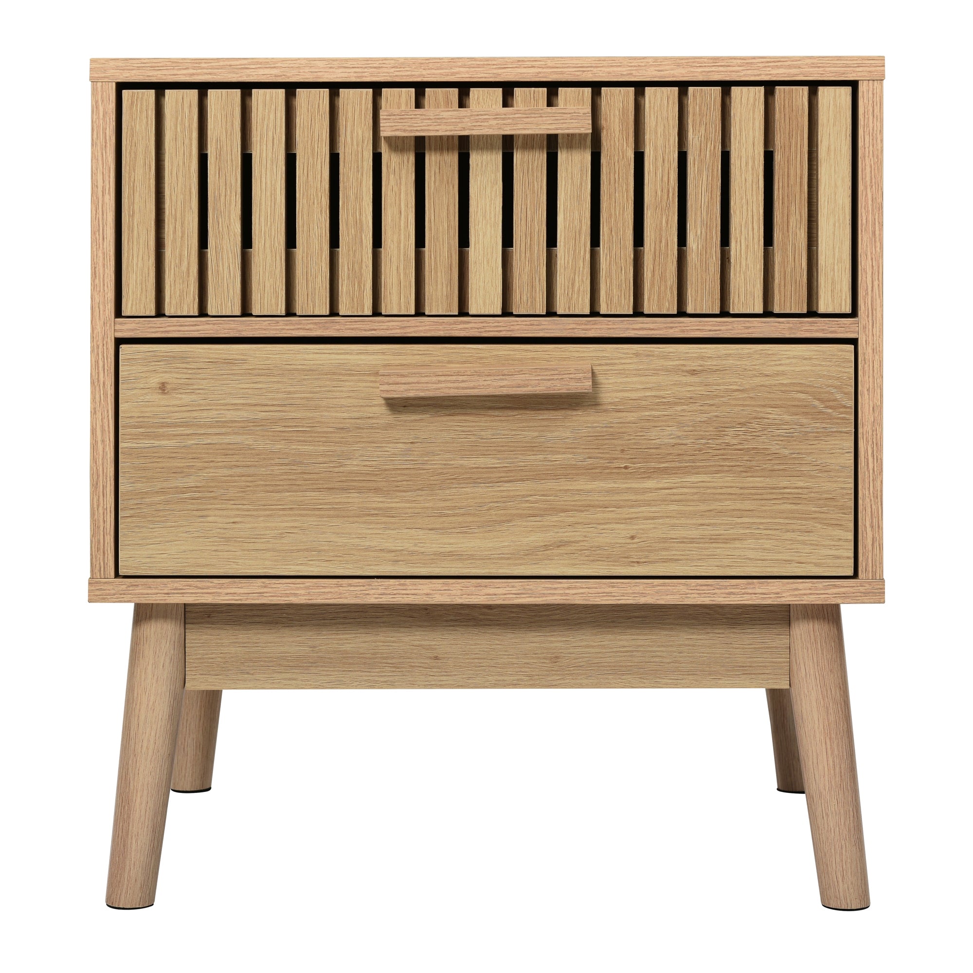 2-Drawer Nightstand with Rubber Wood Legs - Oak