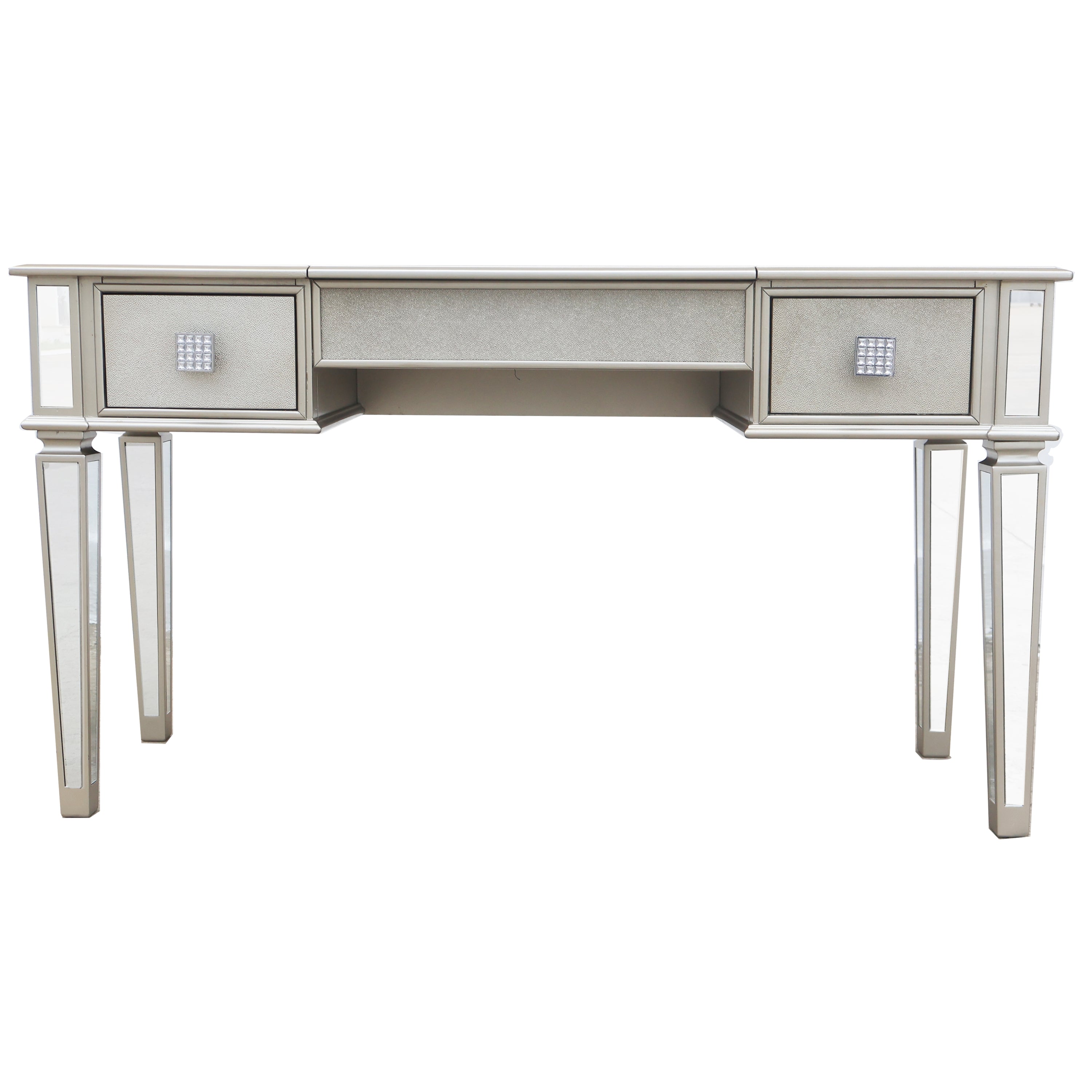 Mirrored Vanities Desk with Drawers, Bedroom Makeup Vanity Table Set with Mirror and Stool - Silver