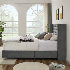 King bed, Button designed Headboard - Gray