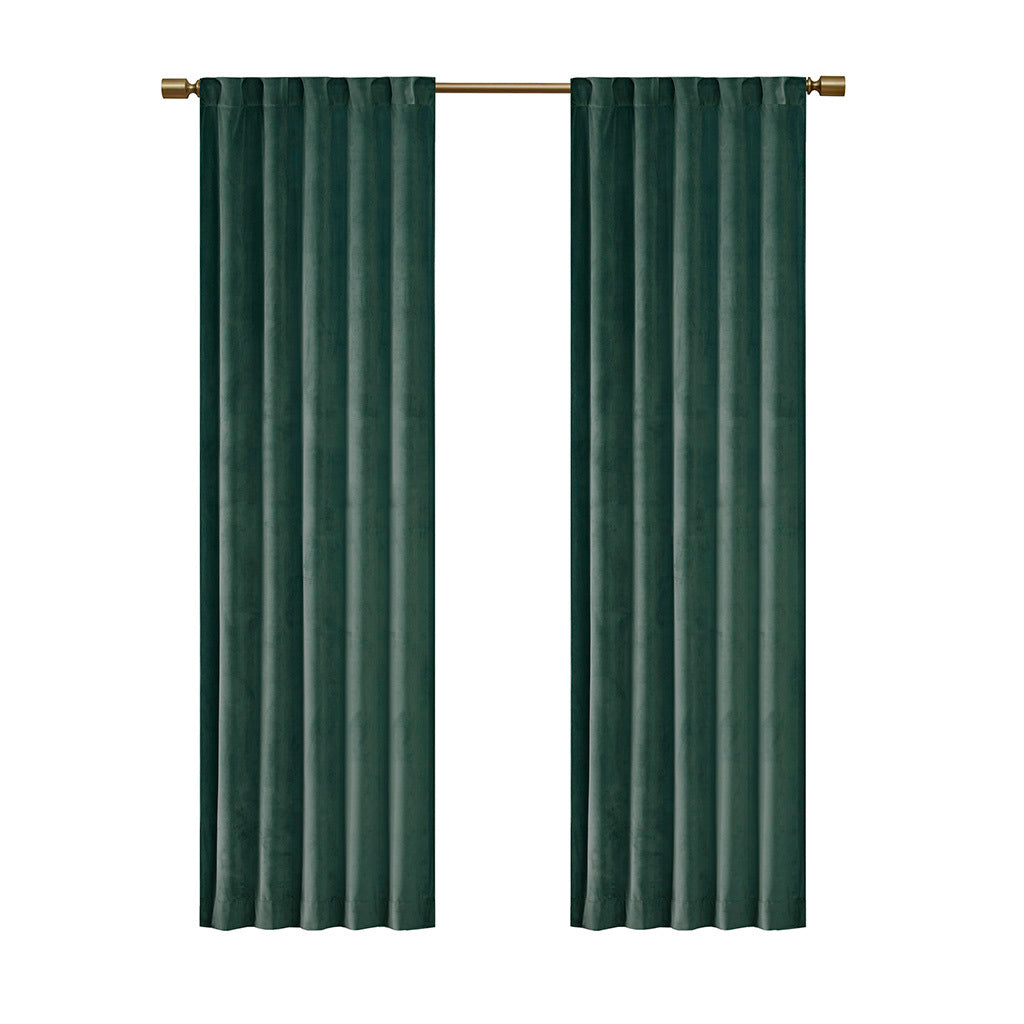 Room Darkening Poly Velvet Rod Pocket/Back Tab Curtain Panel Pair - Green