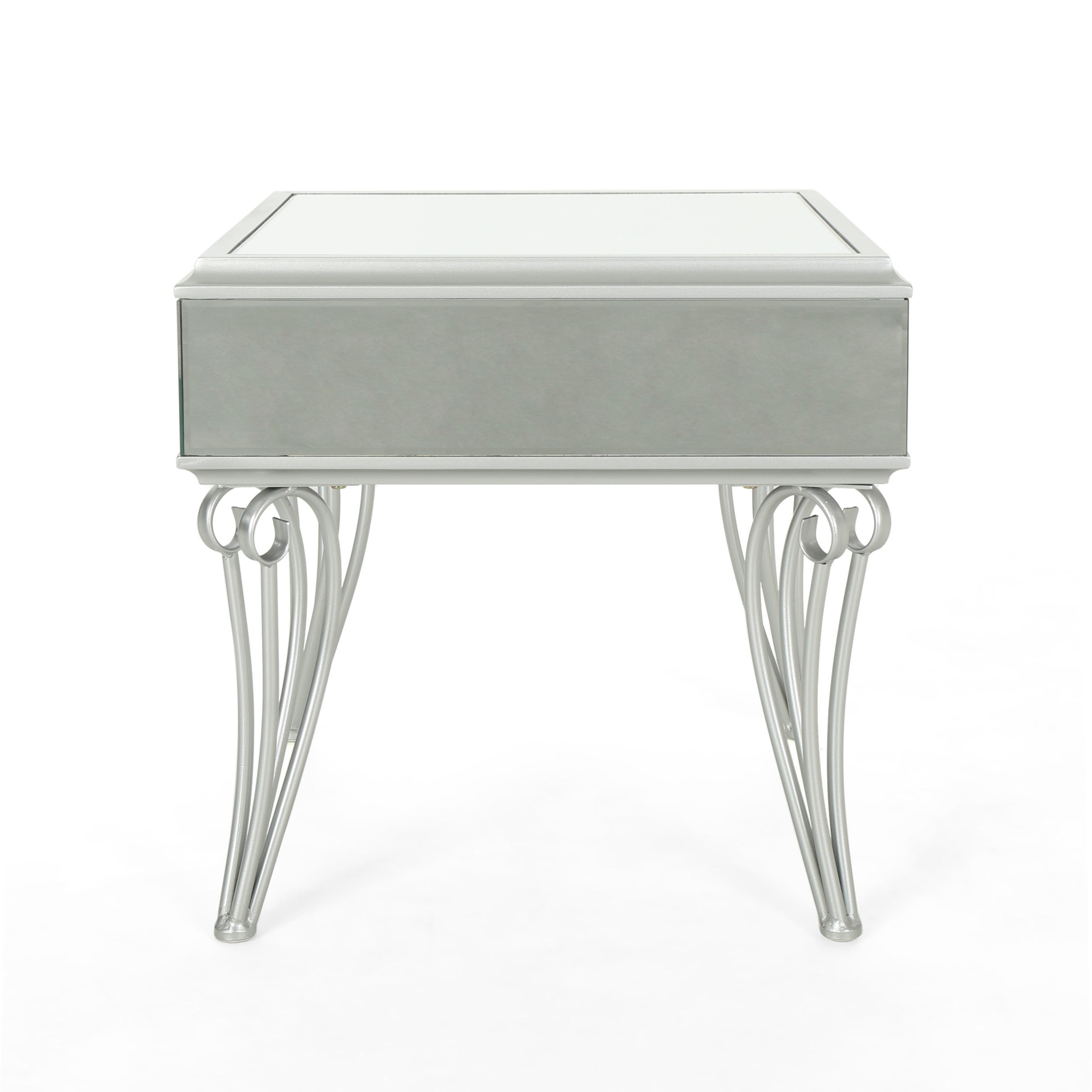 Mirrored Silver End Table Nightstand with 1 drawer for Bedroom or Living Room