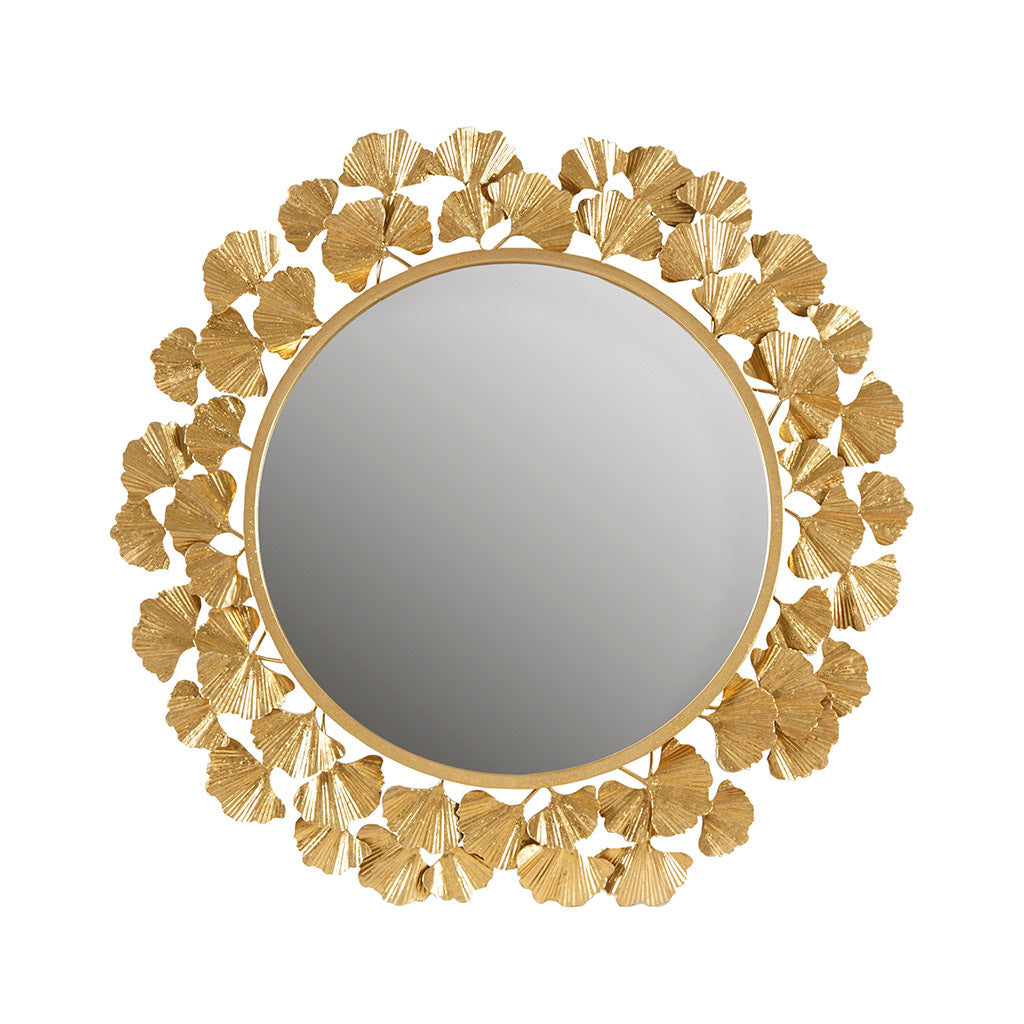 Gold Gingko Leaf Round Wall Mirror 30.5"