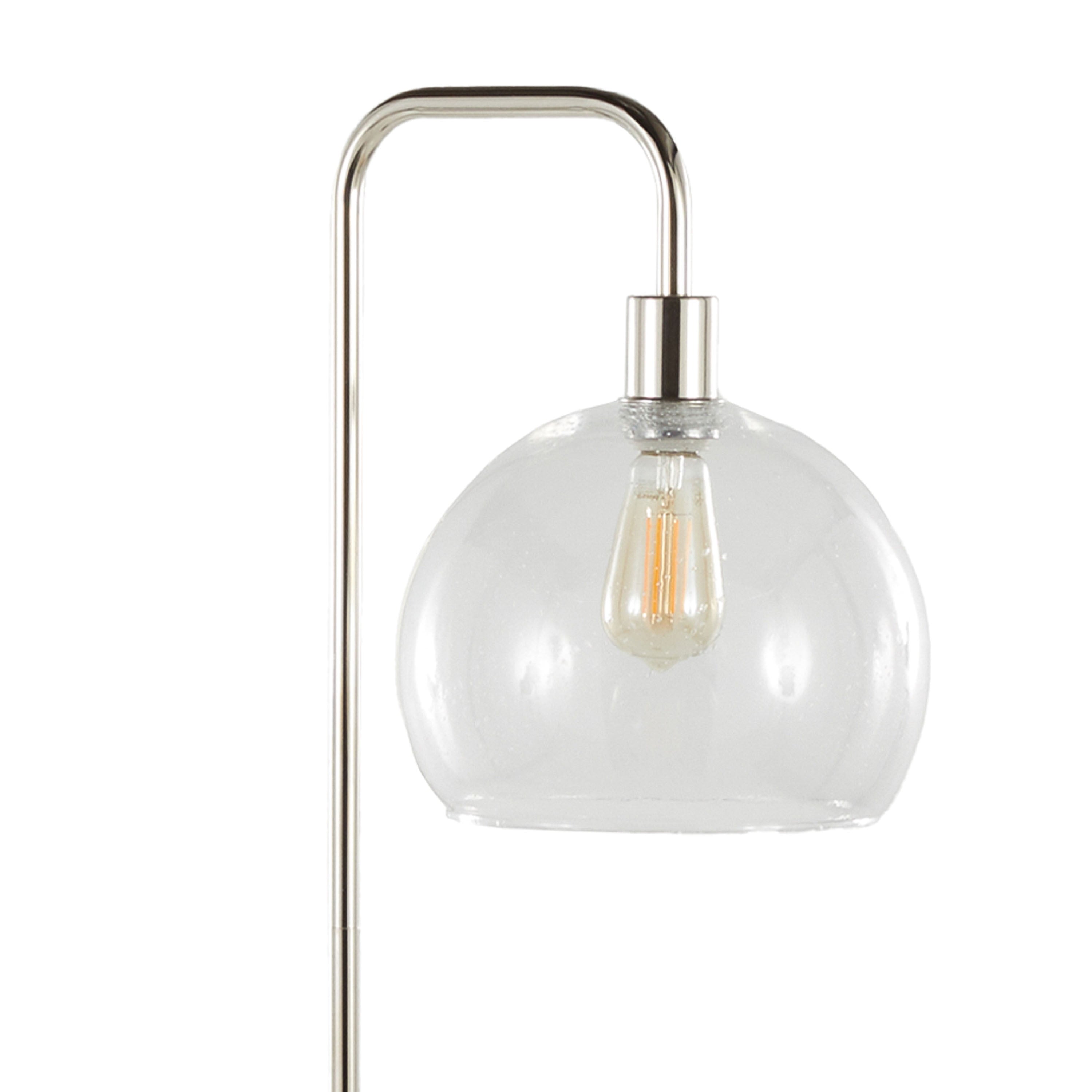 61" Contemporary Metal Floor Lamp in Polished Nickel with Clear Seeded Glass Shade