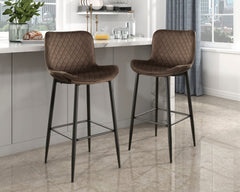 Set of 2 Pub Height Chairs Brown Velvet Upholstery Modern with Metal Legs, 29-inch Seat Height