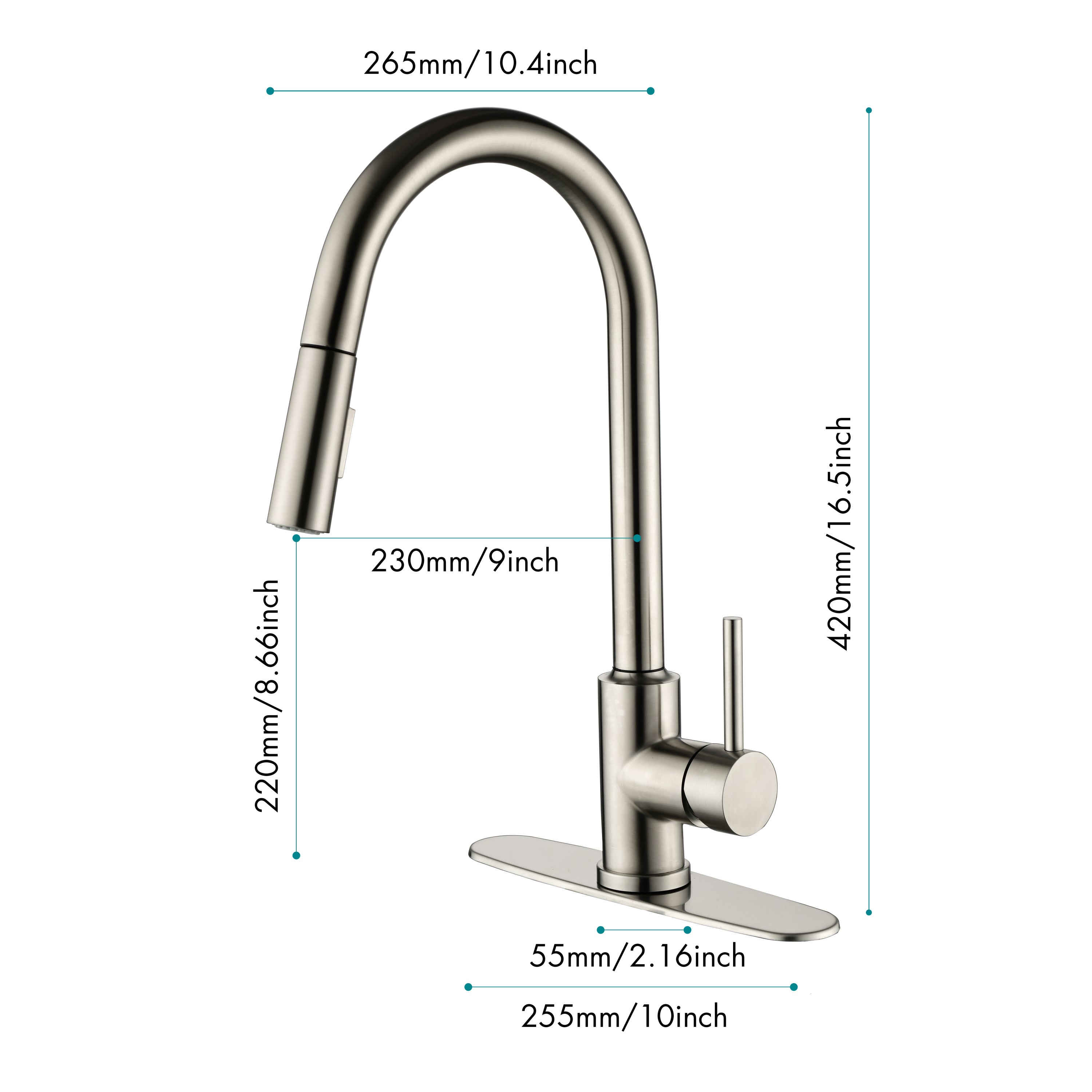 Kitchen Faucet with Pull Down Sprayer - Brushed Nickel