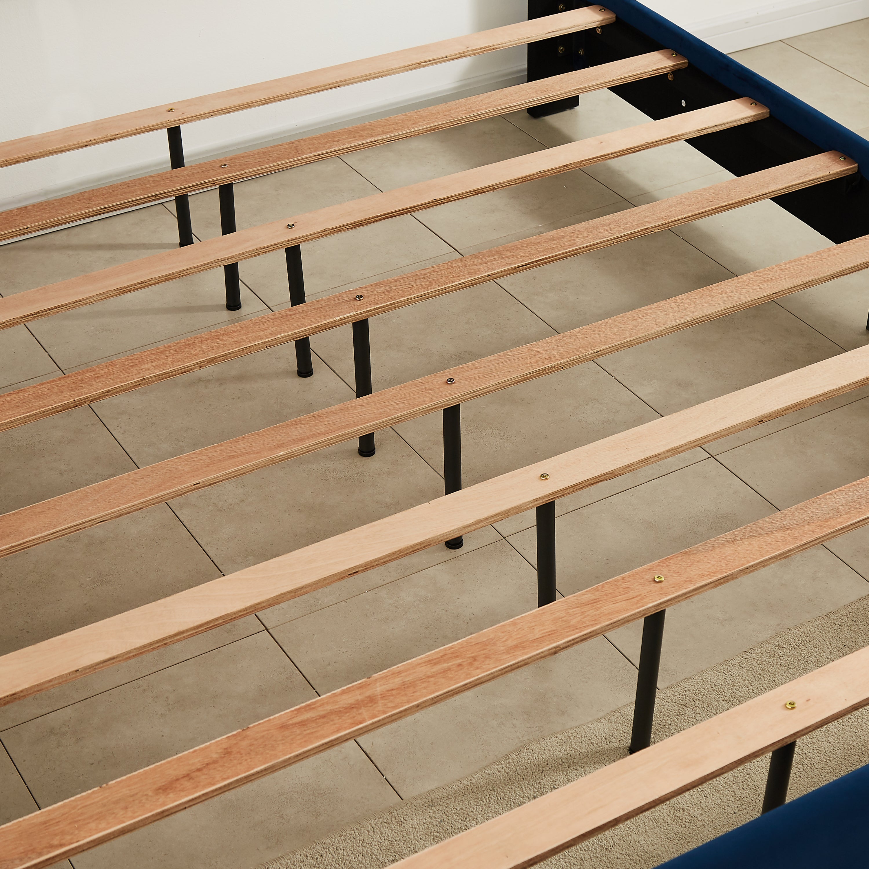 King Bed with Beautiful Brass Studs Adorn - Blue