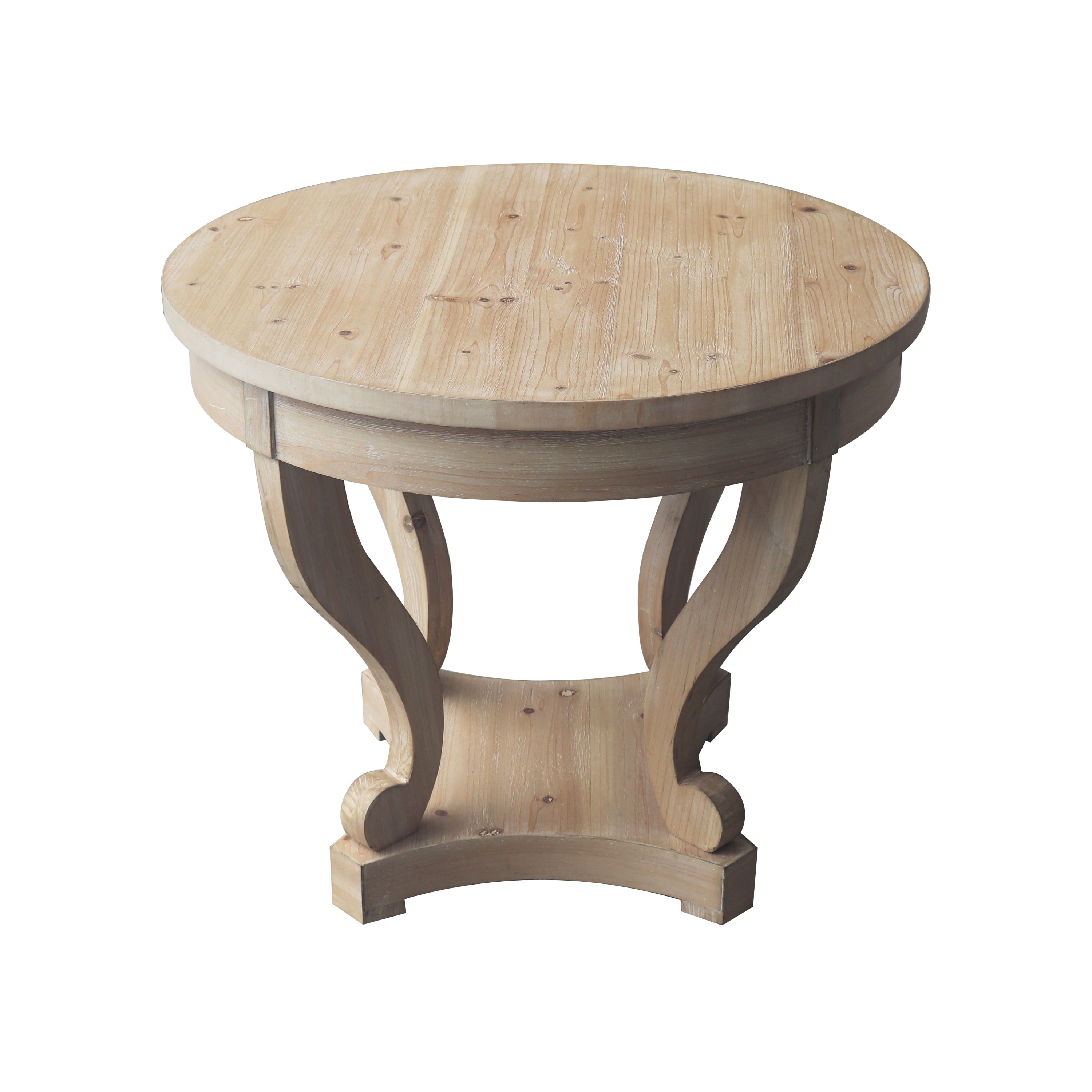 Farmhouse Style Round End Table - Natural Wood Grain Distressed