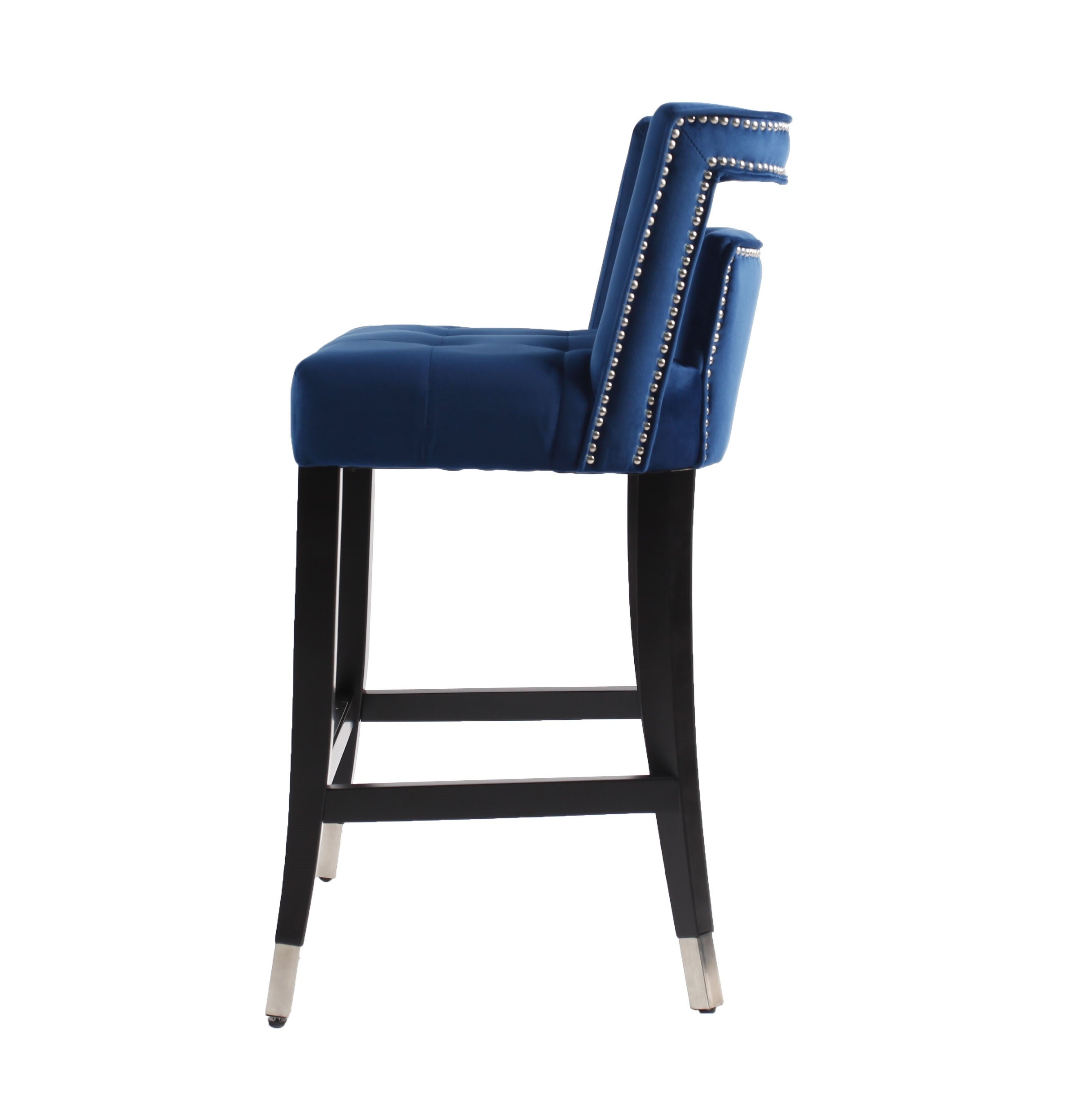 Suede Velvet Barstool with nailheads 26 inch Seater height (Set of 2) - Navy Blue