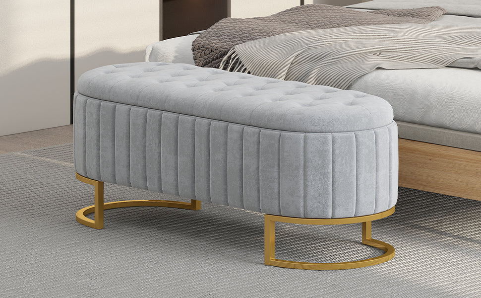 Elegant Velvet Storage Ottoman Bench with Button-Tufted - Grey