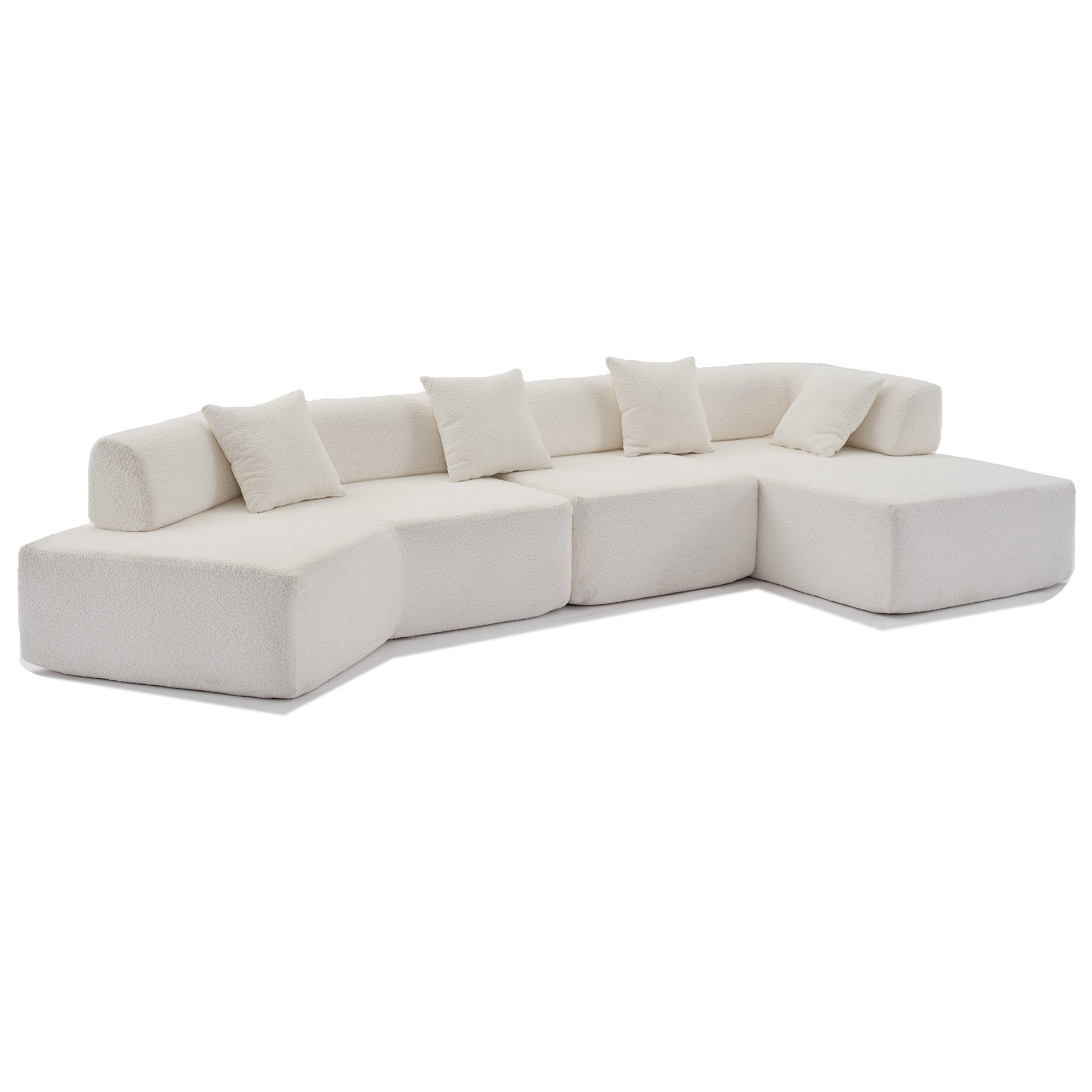 Modern Minimalist 140" L-Shape Couch, No Assembly Required - Boucle-White