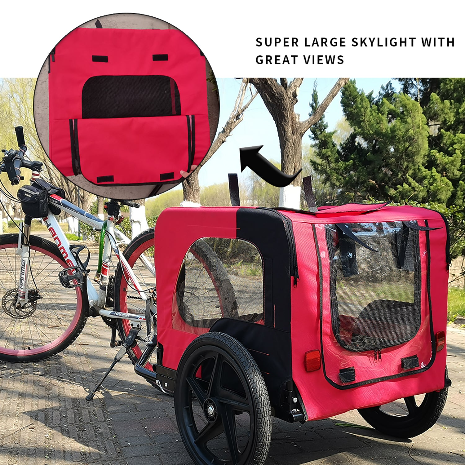 Bicycle Trailer for Pets Outdoor Foldable Red Color with reflectors and safety flag